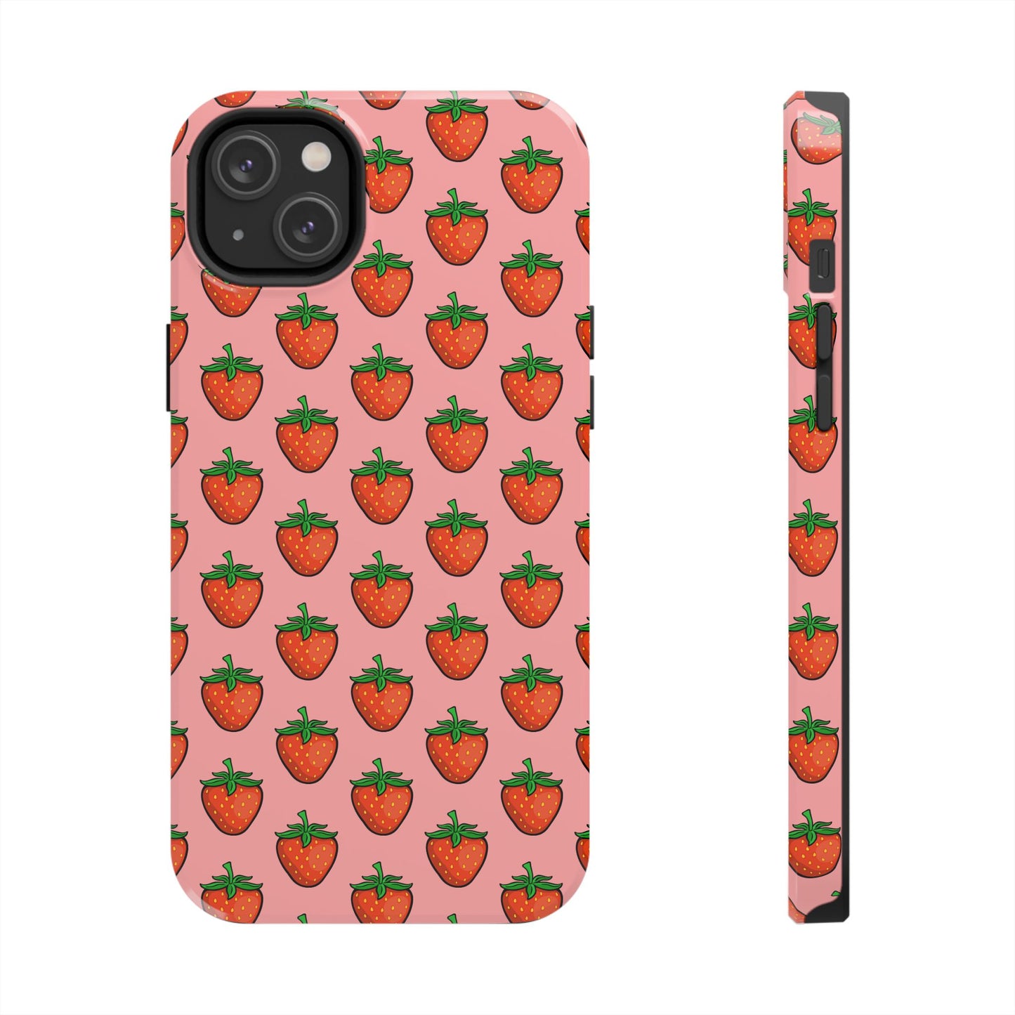 Strawberry Pattern Tough Phone Case, Cute Pink Berry Fruit Strawberries Design Cell Phone Cases