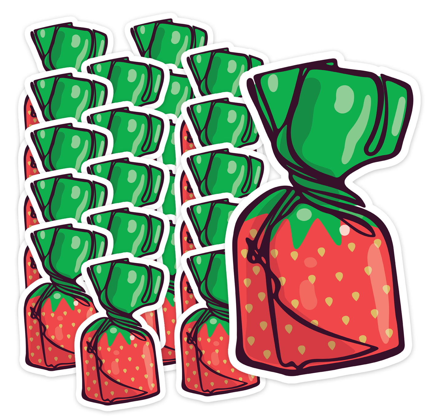 2" Strawberry Hard Candy Stickers, Retro Candy Strawberries Vinyl Decal Sticker, Nostalgic Candies Waterproof Outdoor Decals
