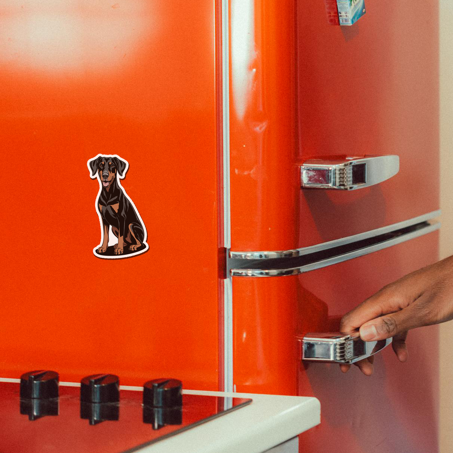 Doberman Pinscher Dog Magnet, 4" Black Brown Floppy Eared Dogs Vinyl Fridge Magnets Indoor Outdoor
