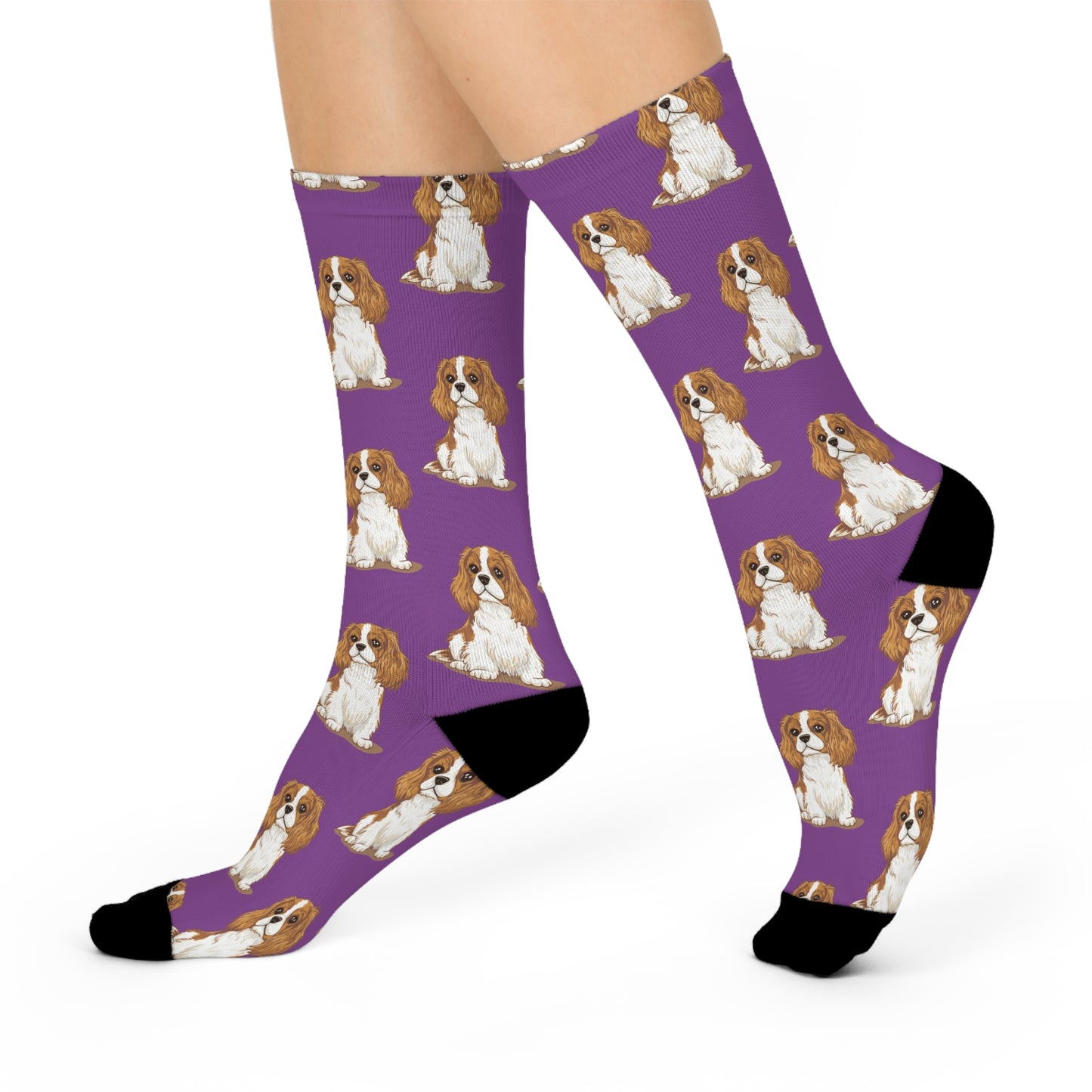 Blenheim Cavalier King Charles Spaniel Dog Pattern Purple Cushioned Crew Socks with Pet Dogs Cavalier Puppy Print