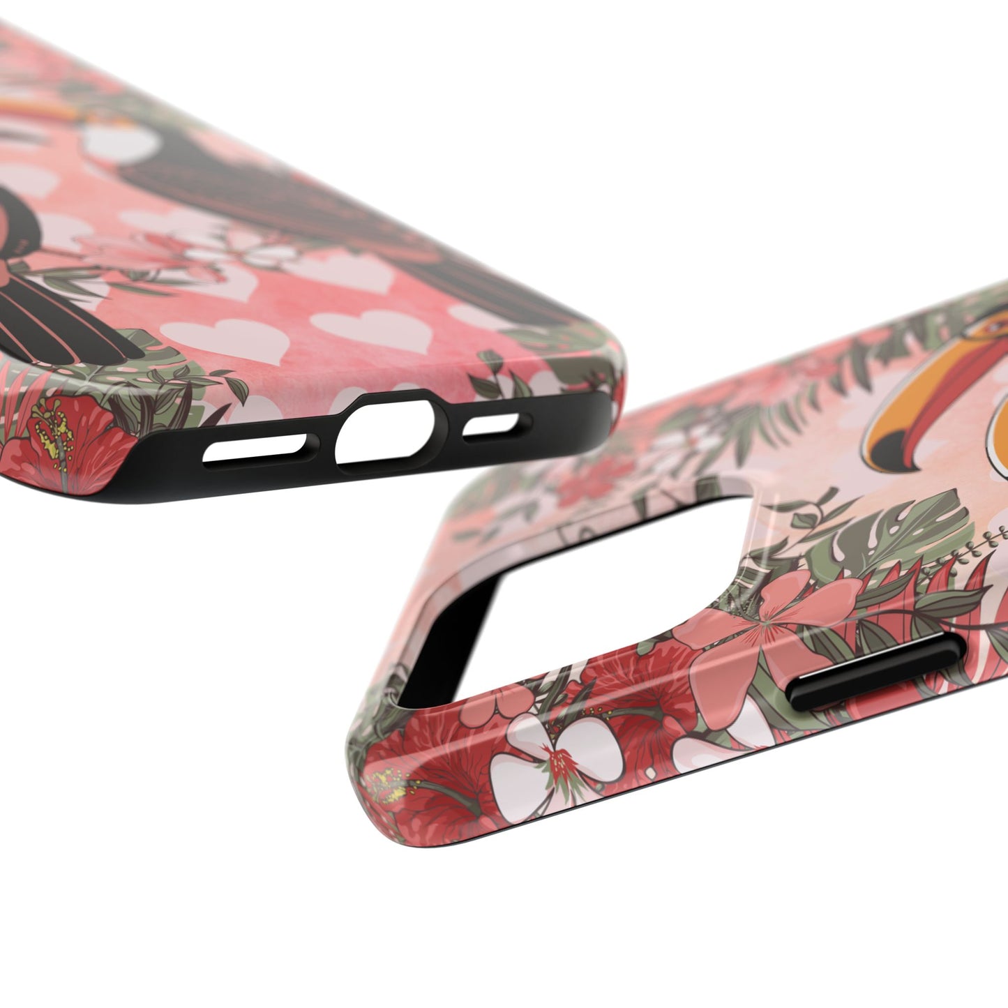 Toucan Tropical Love Birds Phone Case | Tropic Toucans Floral Hearts Art Cell Phone Cases