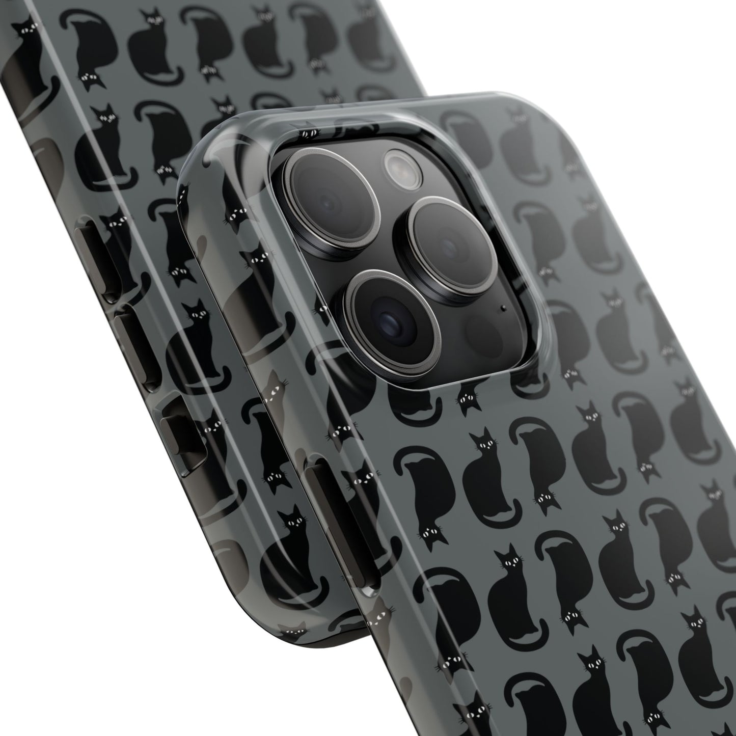 Black Cat Silhouette Pattern Cell Phone Case, Dark Gray Goth Kitty Tough Phone Case