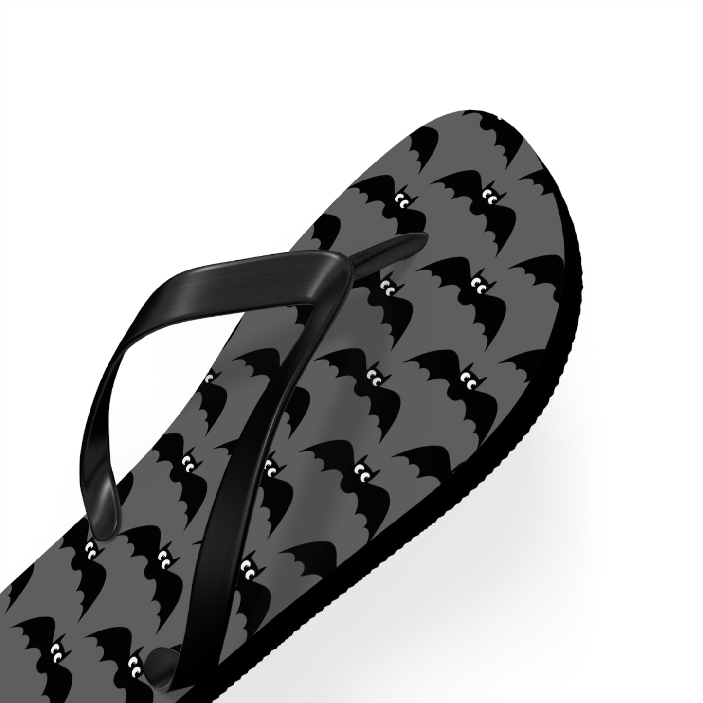 Bat Pattern Flip Flops | Black & Gray Goth Halloween Bats Print Sandals, Gothic Beach Pool Summer Footwear