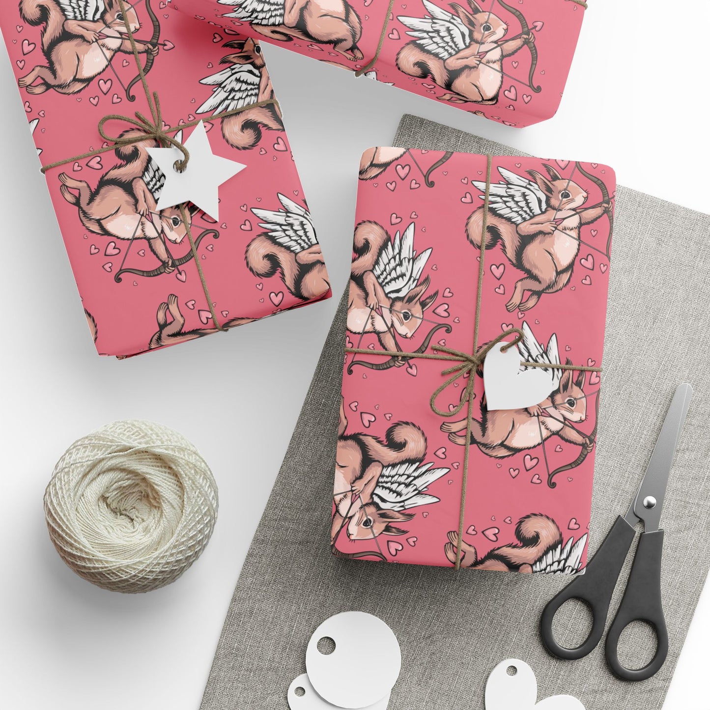 Cupid Squirrel Valentine's Day Gift Wrap Pink Cupid Squirrels Valentine Hearts Wrapping Paper Romantic Love Cupid Squirrels Gift