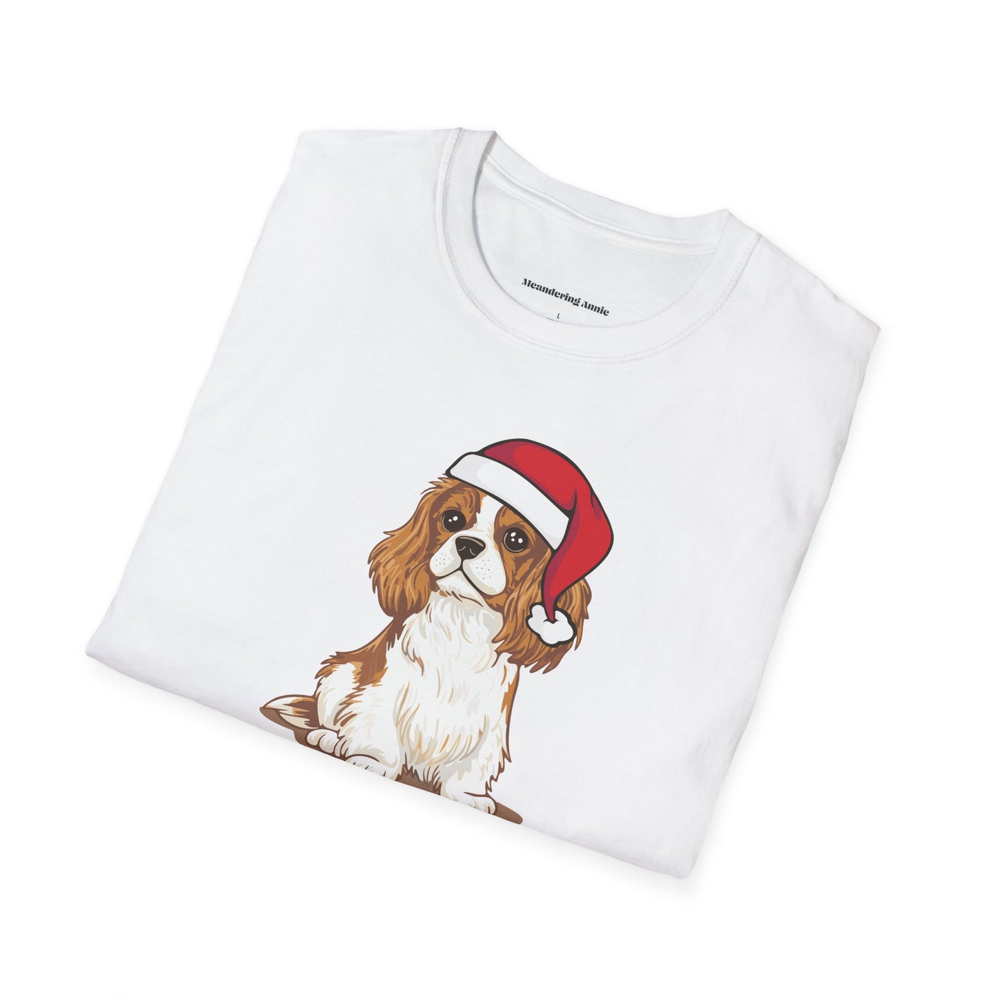 Christmas Blenheim Cavalier King Charles Spaniel Dog T-Shirt, Festive Holiday Xmas Pet Puppy Dogs In Santa Hat Cotton Tee Shirts