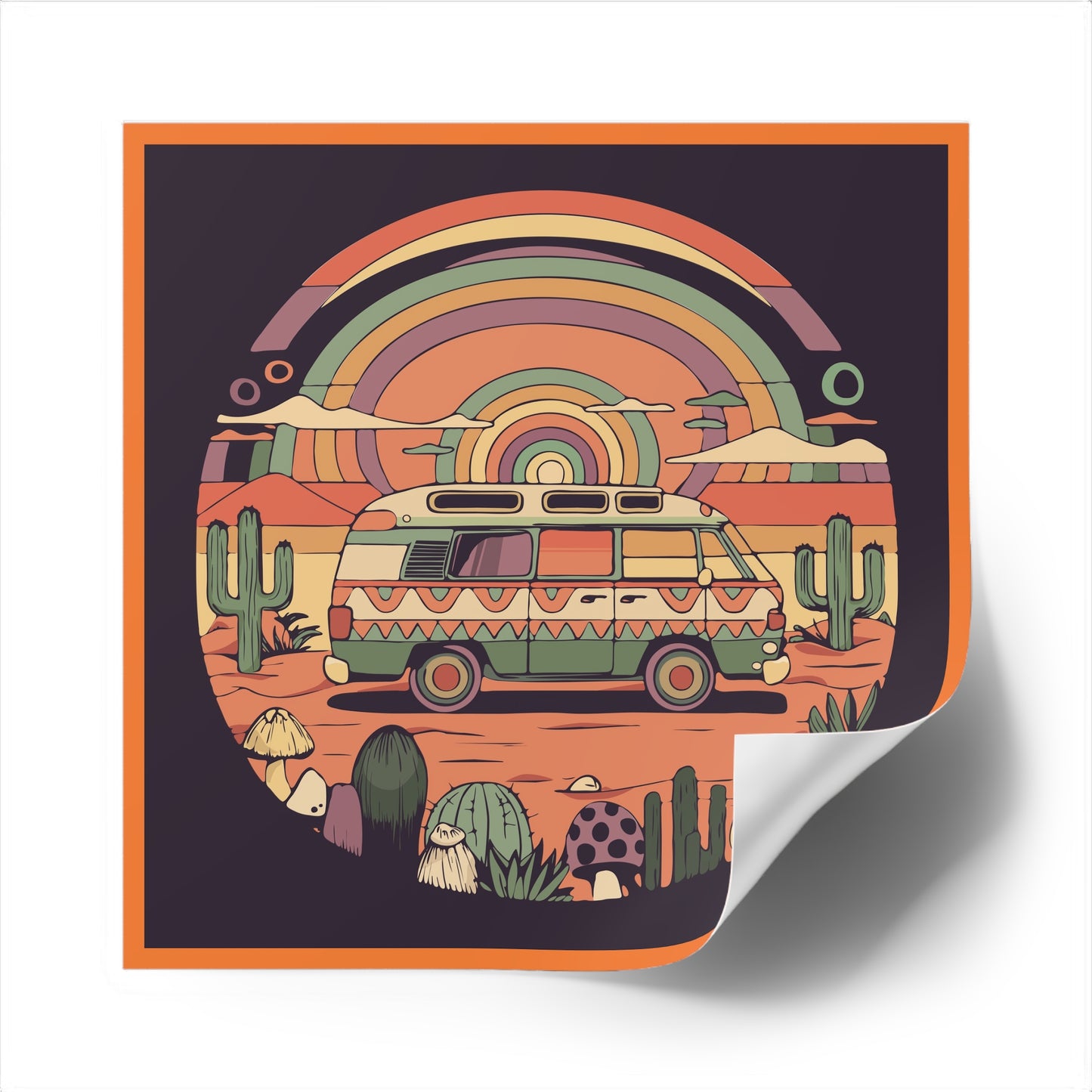 Roadtrippin' In The Desert - Trippy Vanlife Nomad Van Travel Square Stickers Indoor\Outdoor Waterproof Sticker