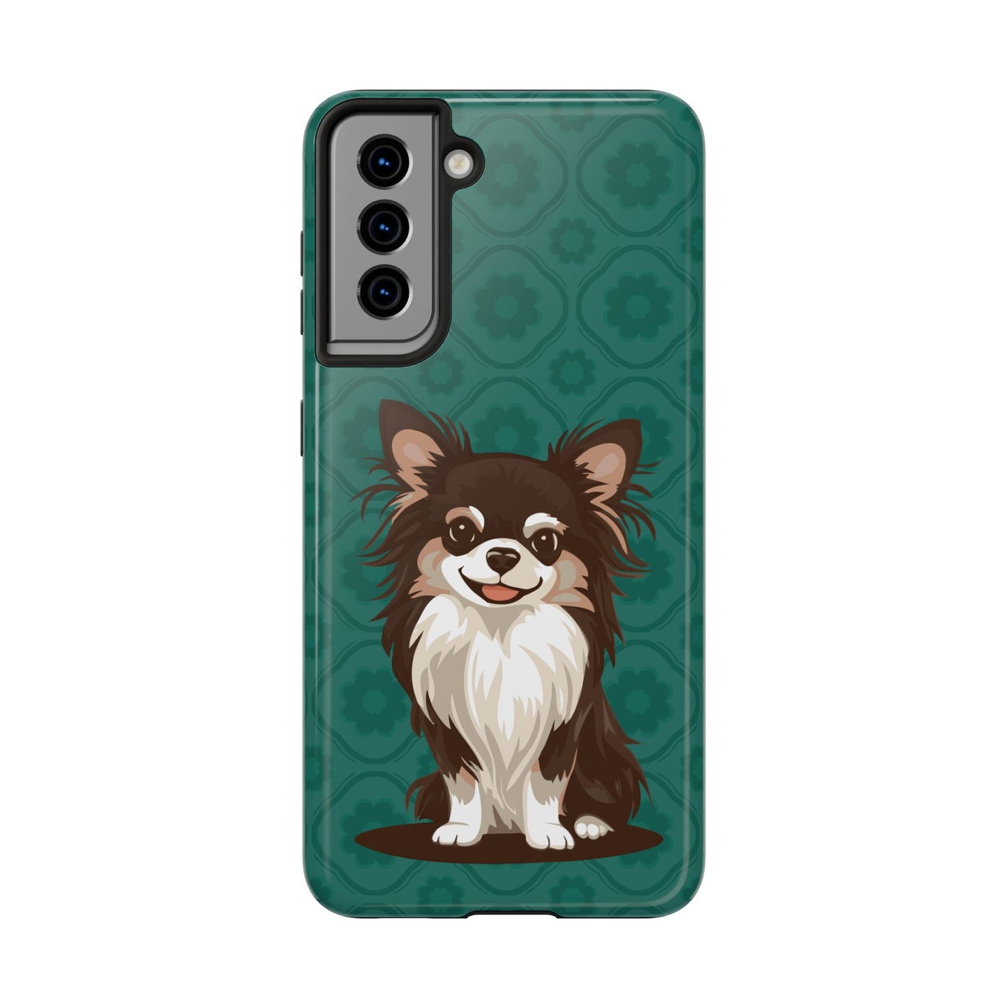 Long Haired Chihuahua Dog Phone Case, Tough Phone Cases Pet Dogs Teal Pattern