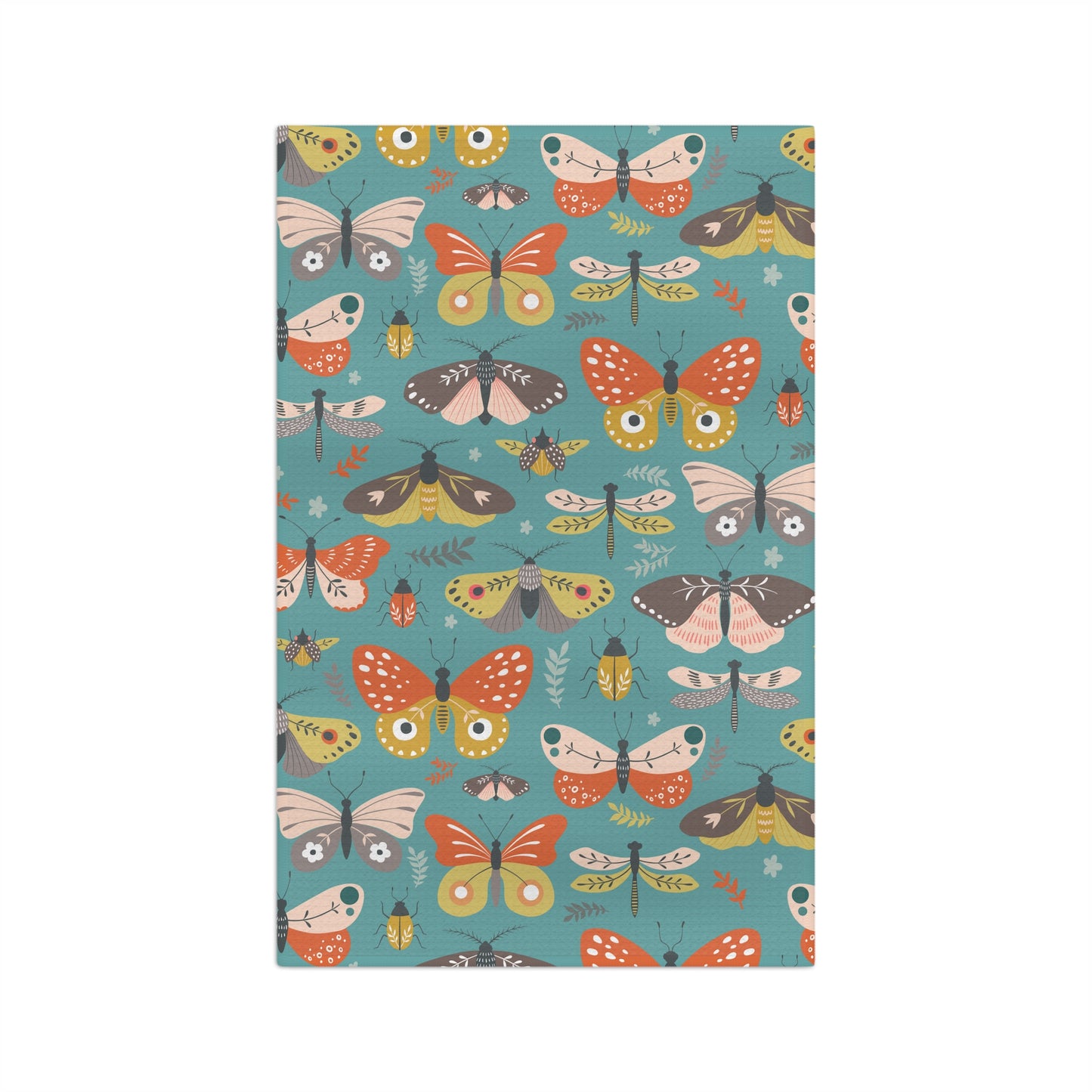 Flutter Frolic Moth, Butterfly, Dragonfly Bug Print Microfiber Tea Towel Cute Insect Kitchen Hand Towel