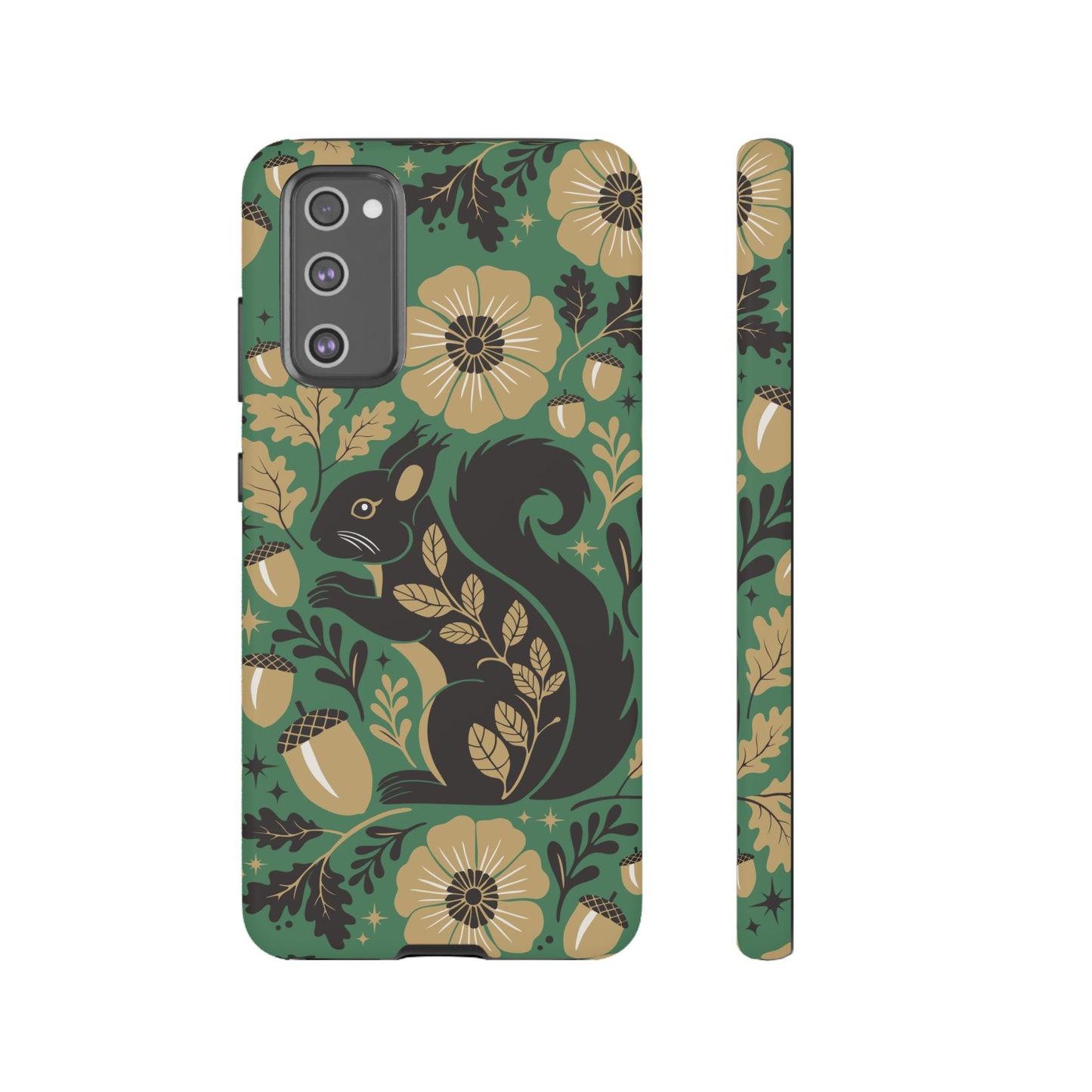 Green Squirrel Floral Pattern Cell Phone Case | Botanical Folk Art Acorn Leaves Design, Iphone Google Pixel Samsung Cases Matte Finish