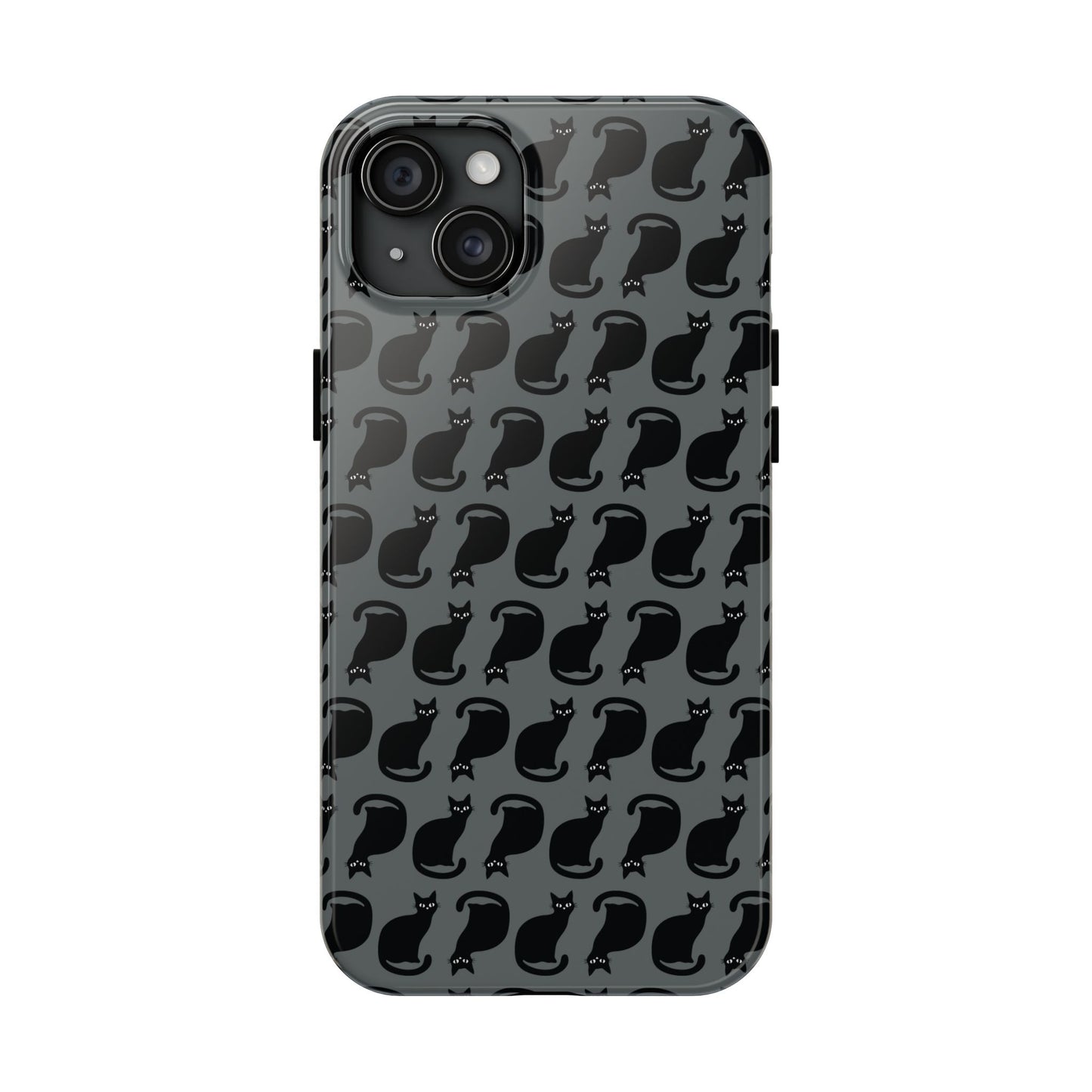 Black Cat Silhouette Pattern Cell Phone Case, Dark Gray Goth Kitty Tough Phone Case