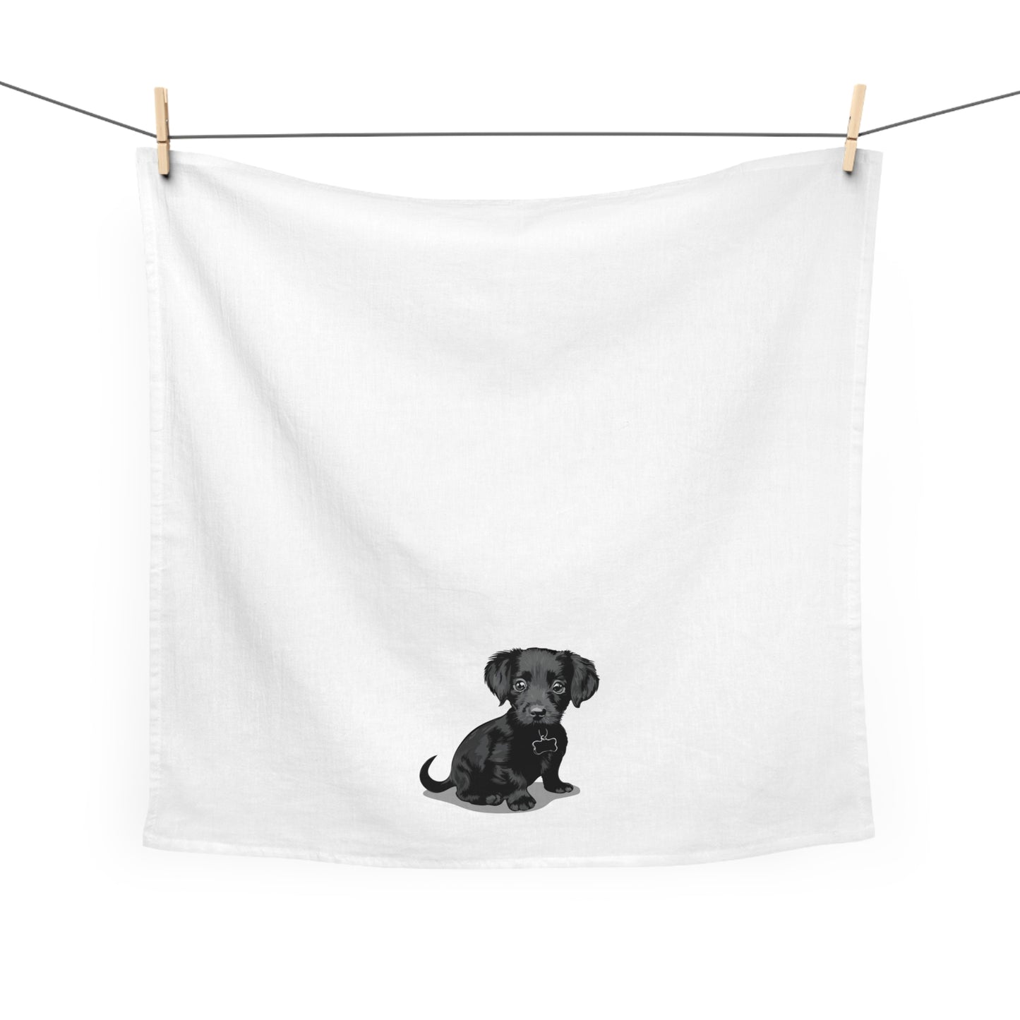 Black Chiweenie Mix Puppy Dog Kitchen Tea Towel, Pet Owner Gift, Hand Dish Towels Home Decor