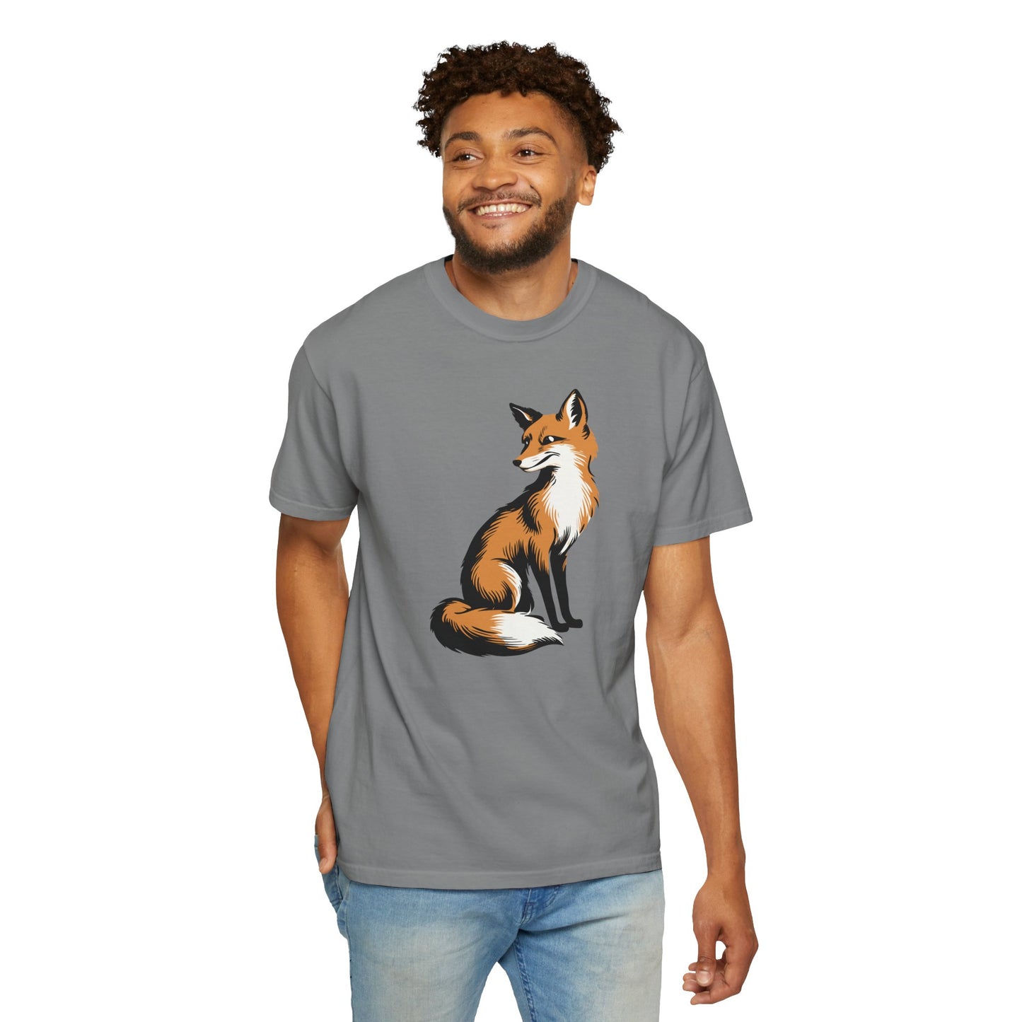 Fox T-shirt Mens Womens Unisex Garment-Dyed Tee with Fox Art Design