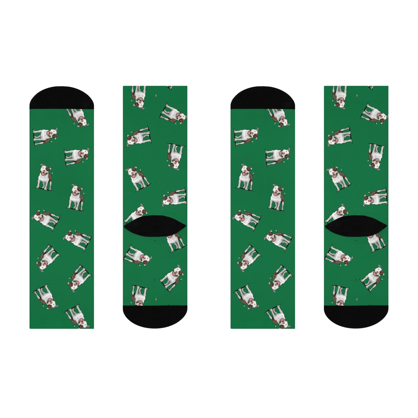 Ollie Pit Bull Dog Green Cushioned Crew Socks with Cute Pitbull Dogs Pet Pattern - Unisex Socks One Size Womens Size 5 to- Mens Size 12