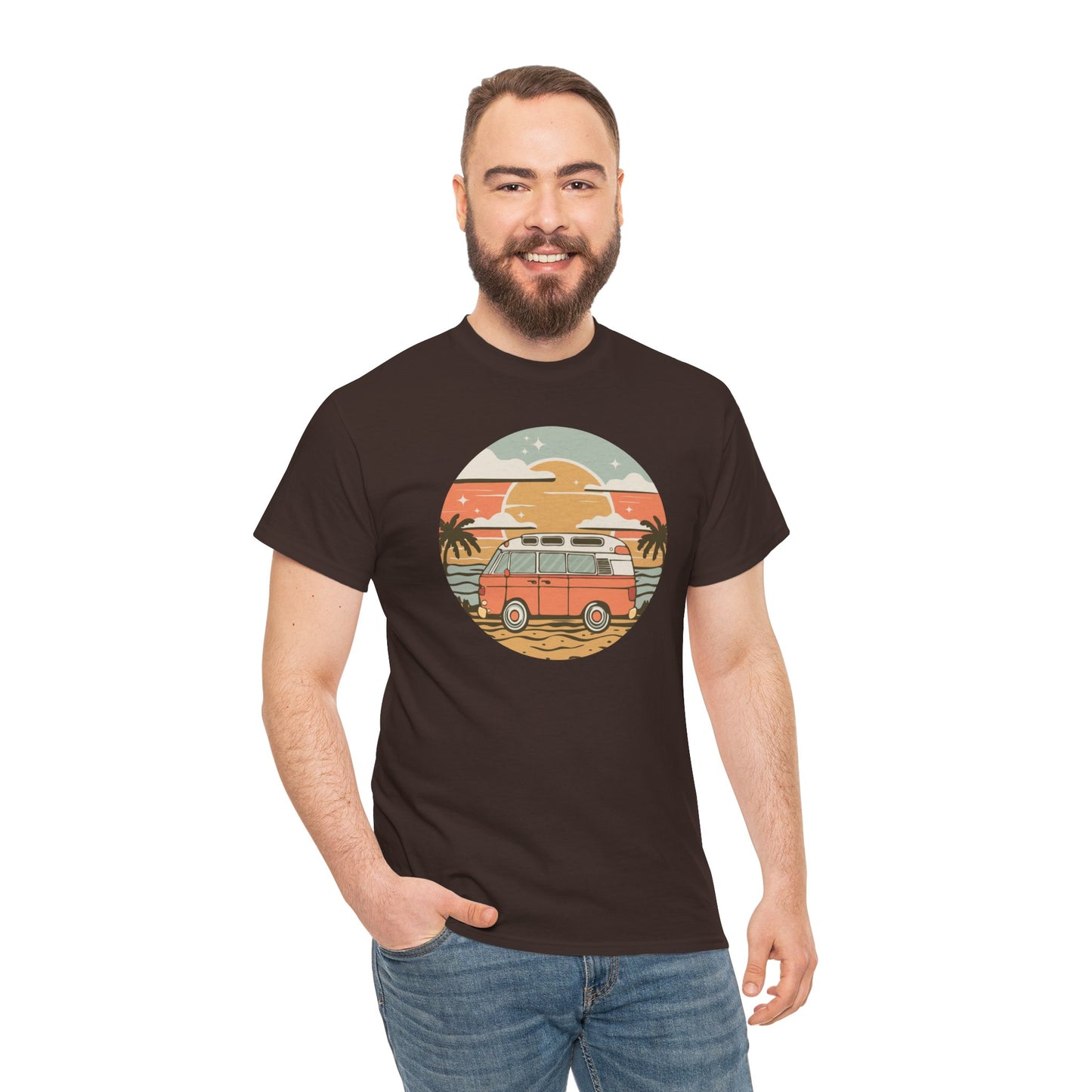 Vintage Van Dreams Nomad Campervan Vanlife Sunset T-shirt Unisex Mens Womens Heavy Cotton Tee