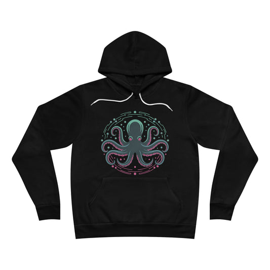Digital Octopus Hoodie | Neon Space Octopi Pullover Hooded Sweatshirt, Fleece Hoodies