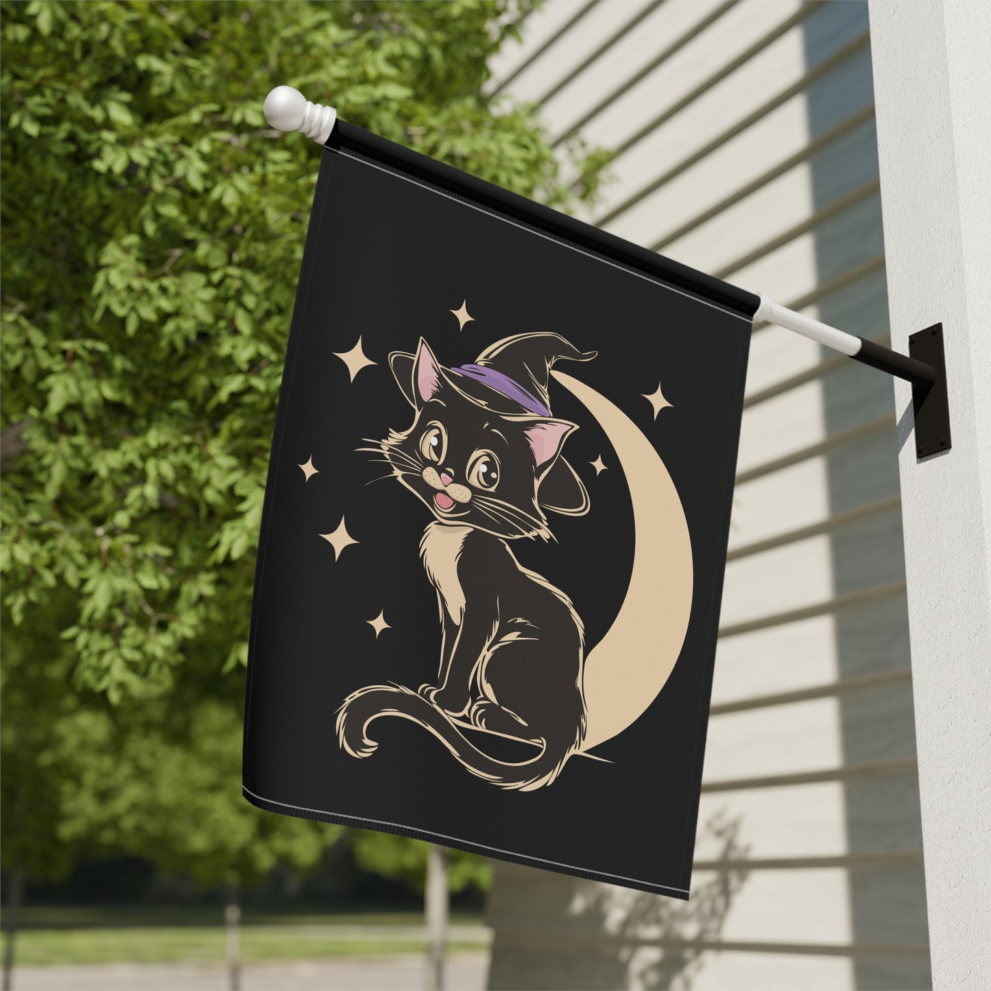 Witchy Kitty Yard Banner Flag, Halloween Witch Cat Flags, Spooky Magical Goth Fall Outdoor Home Decorations