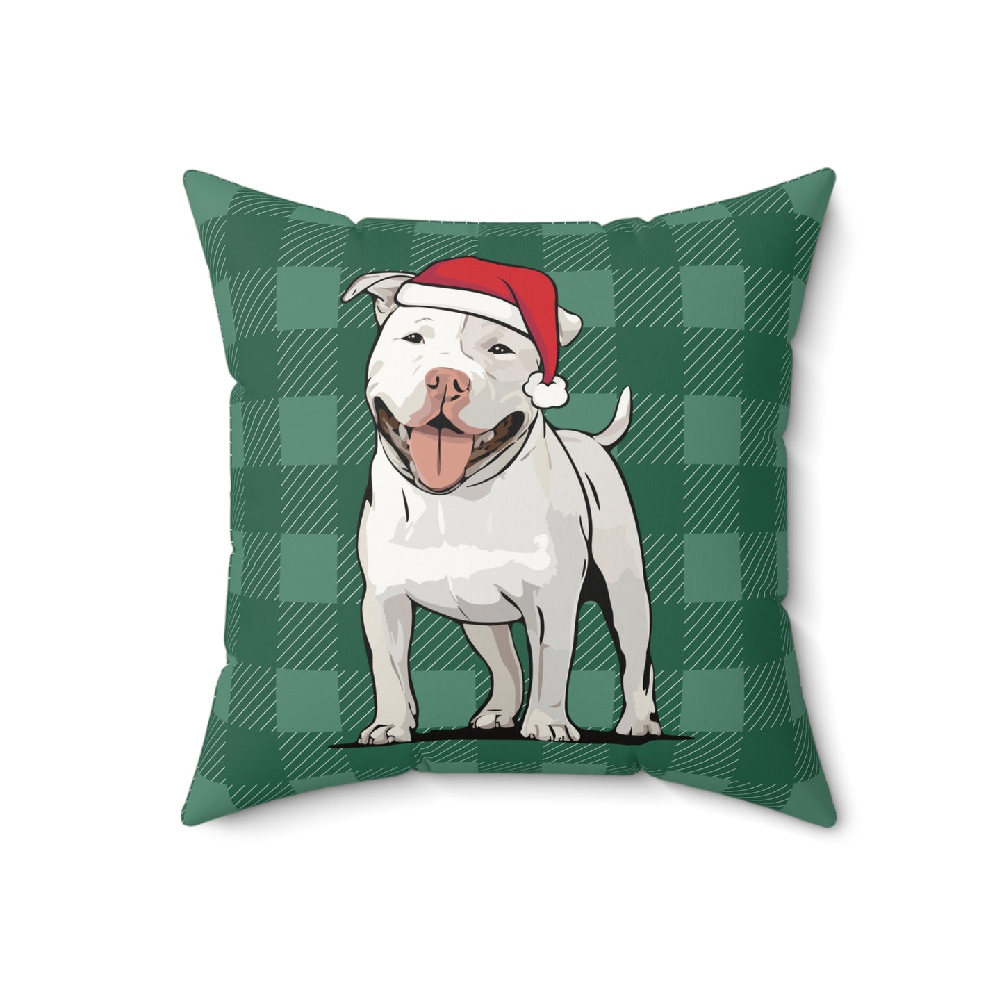 Christmas Pit Bull Dogs Throw Pillow, White Pitbull Terrier Dog Holiday Home Decor, Faux Suede Green Plaid Cushion Pillows, Xmas Decorations