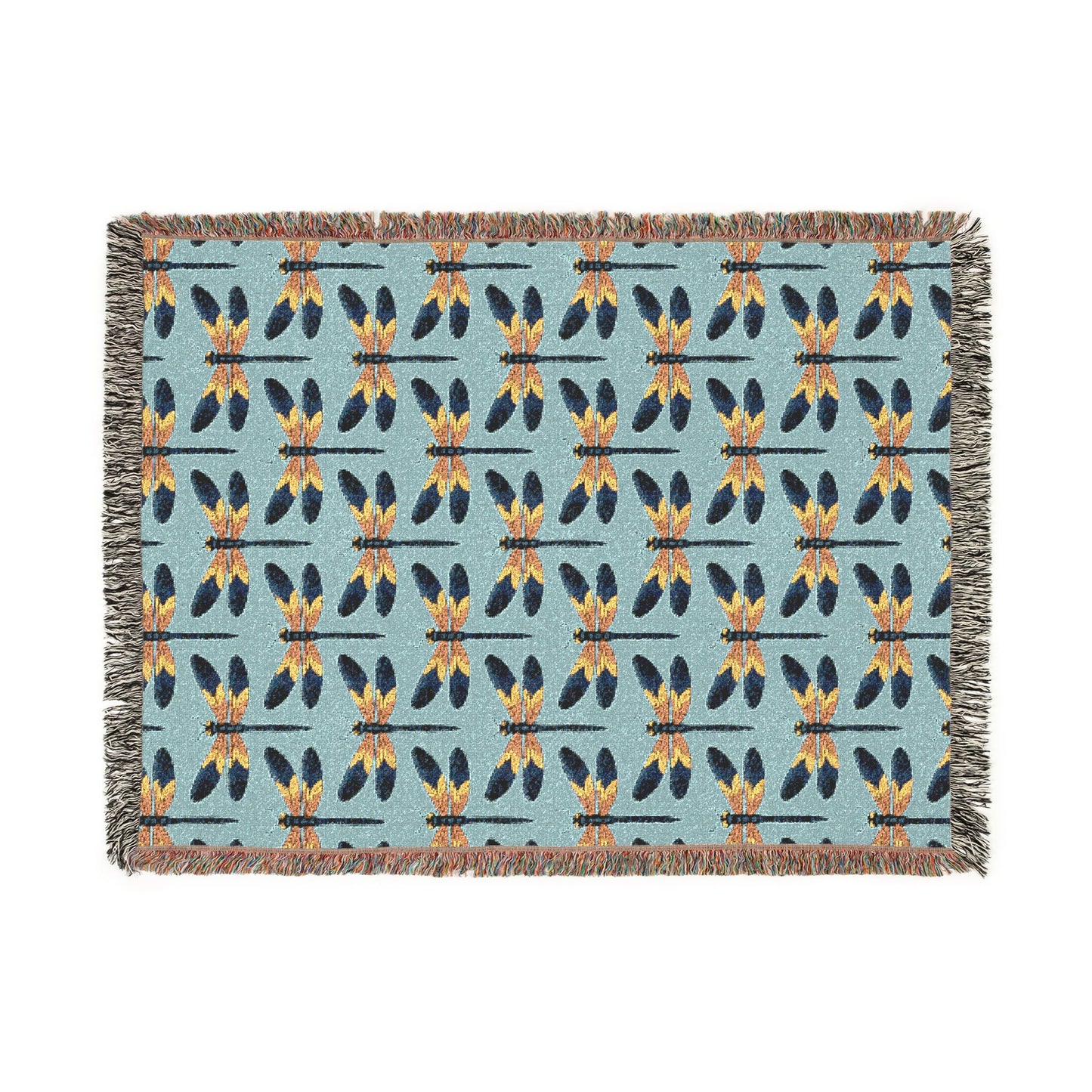 Dragonfly Woven Blanket | Turquoise Dragonflies Pattern Throw Blankets 60"x80", Insect Bug Nature Bedroom Decor