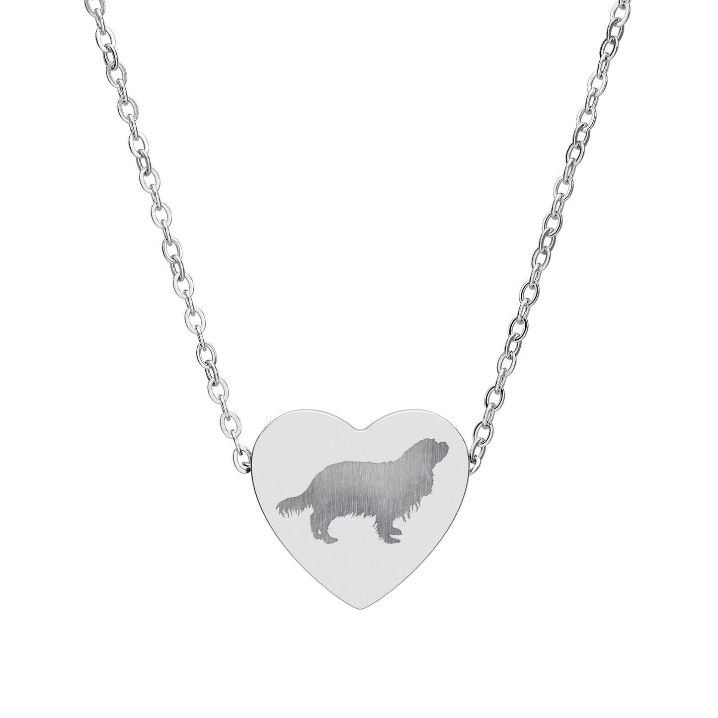 Cavalier King Charles Spaniel Dogs Engraved Heart Necklace, Dog Silhouette Pendant Chain, Pet Owner Memorial Gift Jewelry