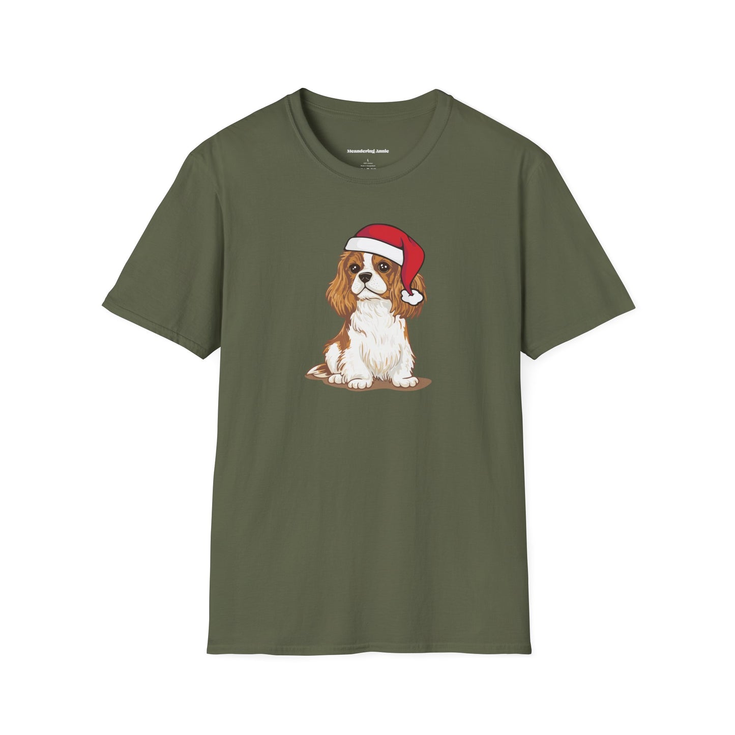 Christmas Blenheim Cavalier King Charles Spaniel Dog T-Shirt, Festive Holiday Xmas Pet Puppy Dogs In Santa Hat Cotton Tee Shirts
