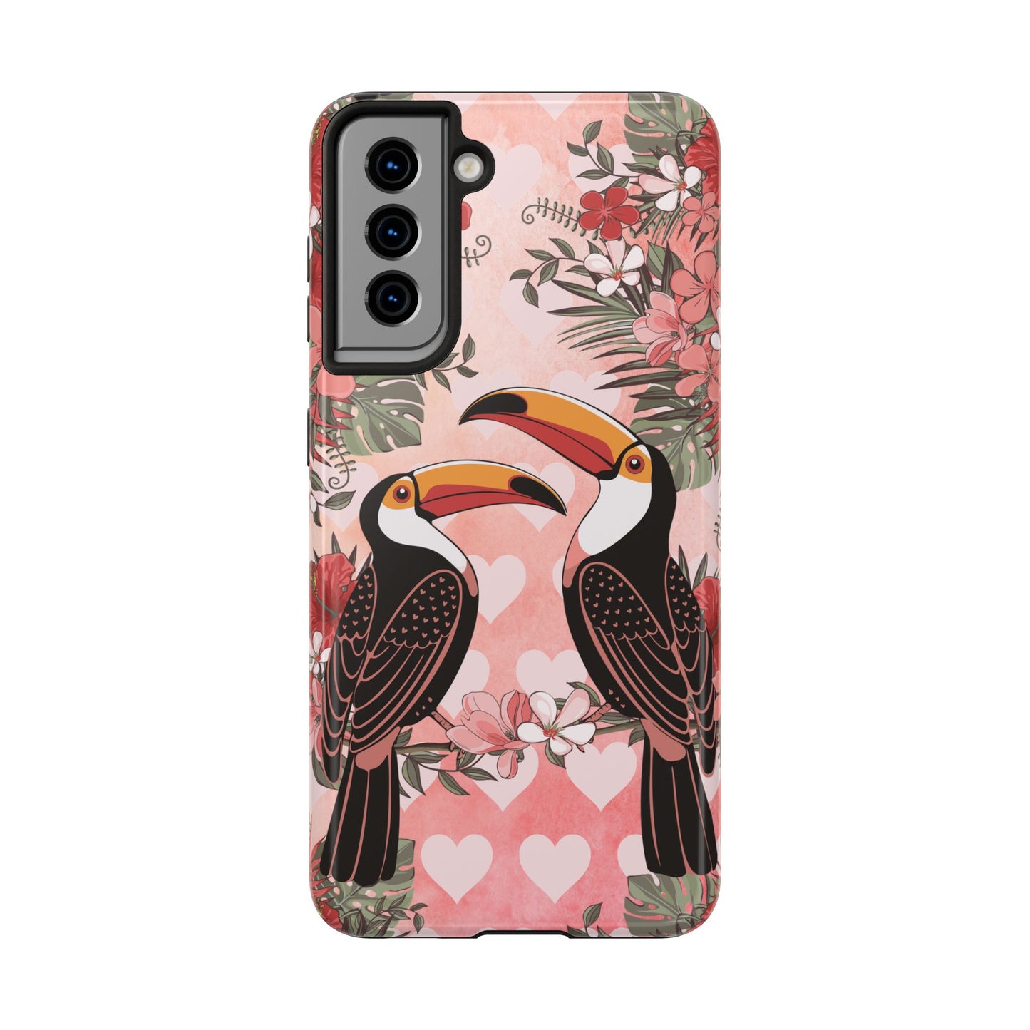 Toucan Tropical Love Birds Phone Case | Tropic Toucans Floral Hearts Art Cell Phone Cases
