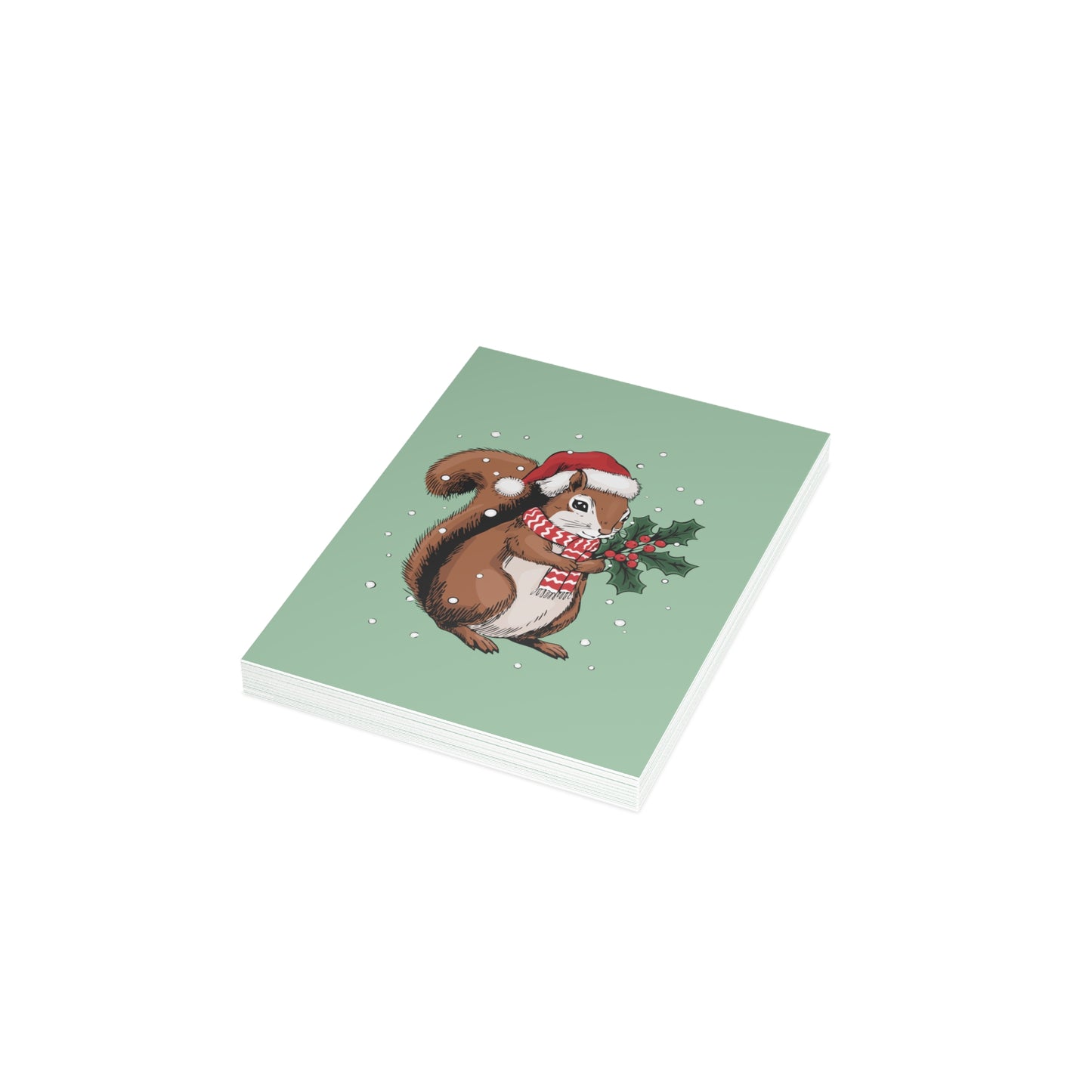 Christmas Squirrel Greeting Cards, Holiday Card 10, 30, or 50 Pack With Envelopes - Winter Squirrels Santa Hat Artwork