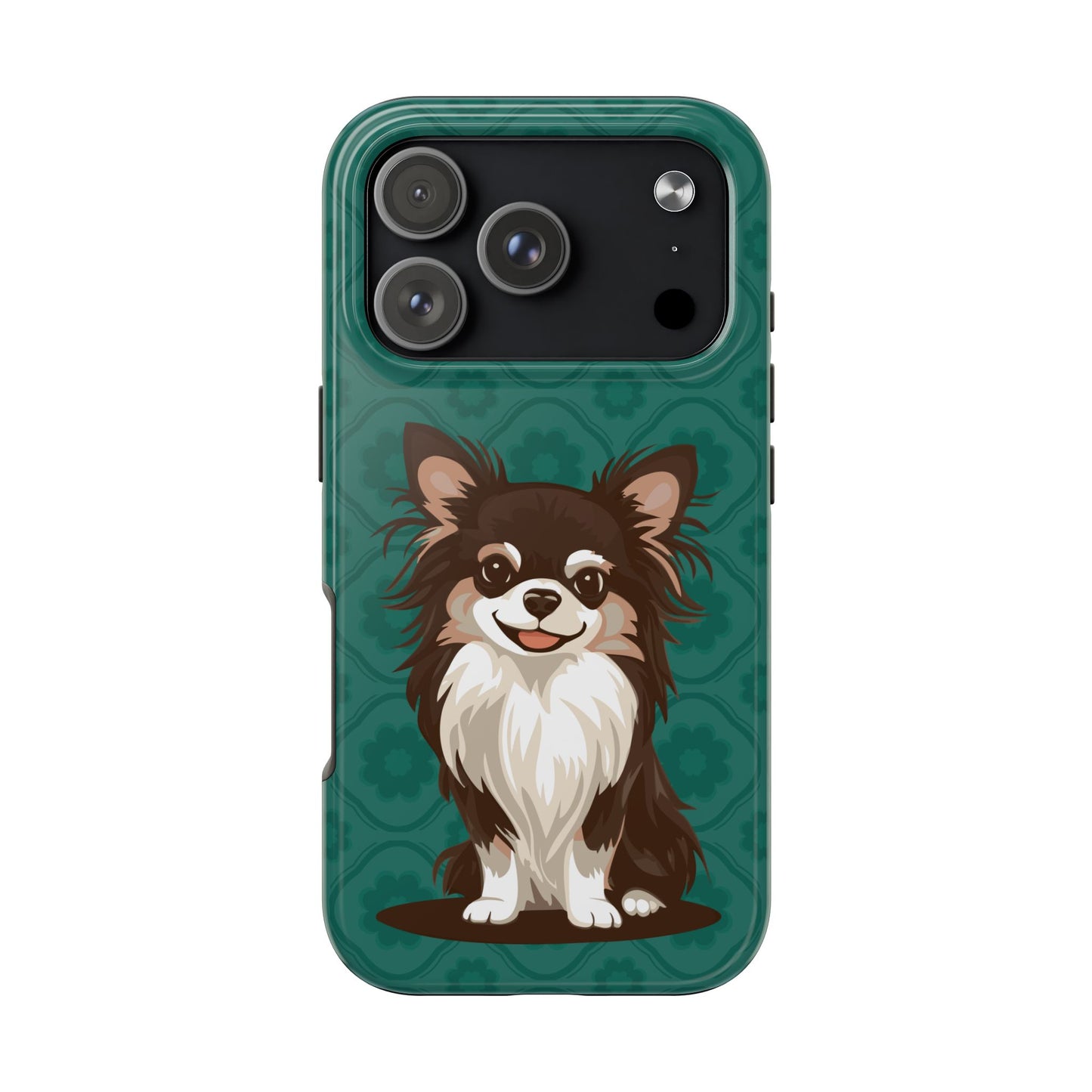 Long Haired Chihuahua Dog Phone Case, Tough Phone Cases Pet Dogs Teal Pattern