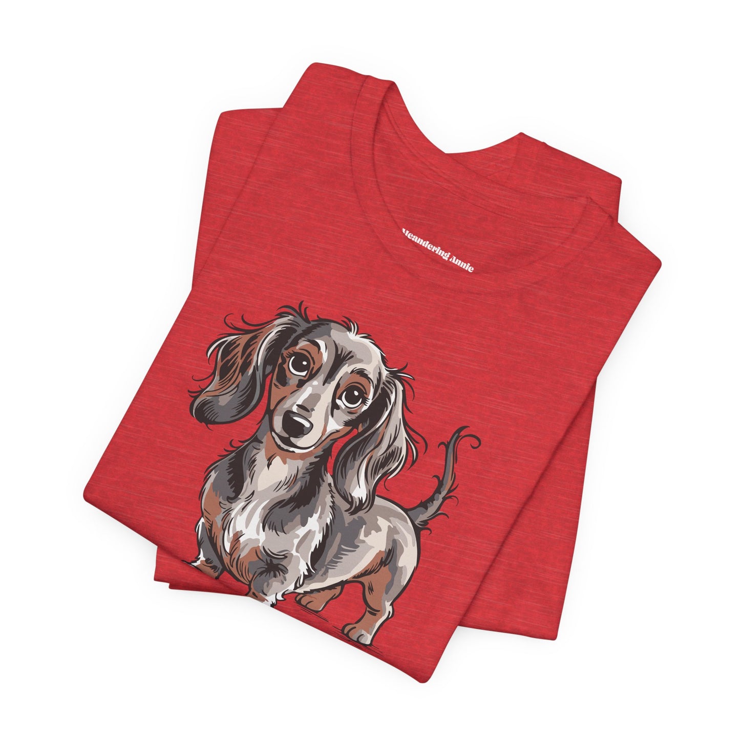Long Haired Dachshund Dog Illustration T-shirt | Cute Wiener Dogs Tee, 100% Cotton Short Sleeve Shirts