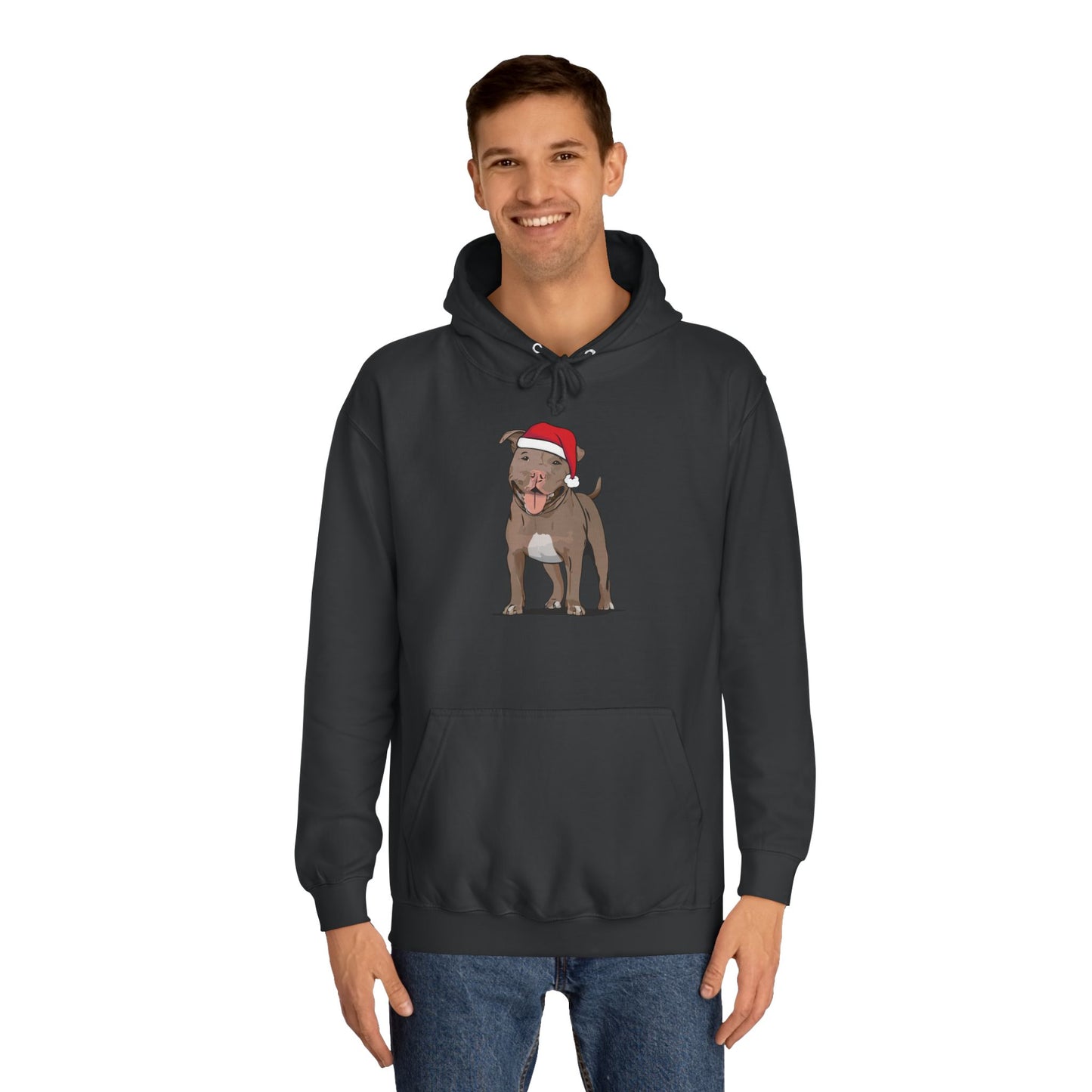 Pit Bull Terrier Dog Holiday Hoodie, Christmas Pullover Hooded Sweatshirt, Xmas Santa Brown Pitbull Dogs Apparel Hoodies Sweatshirts