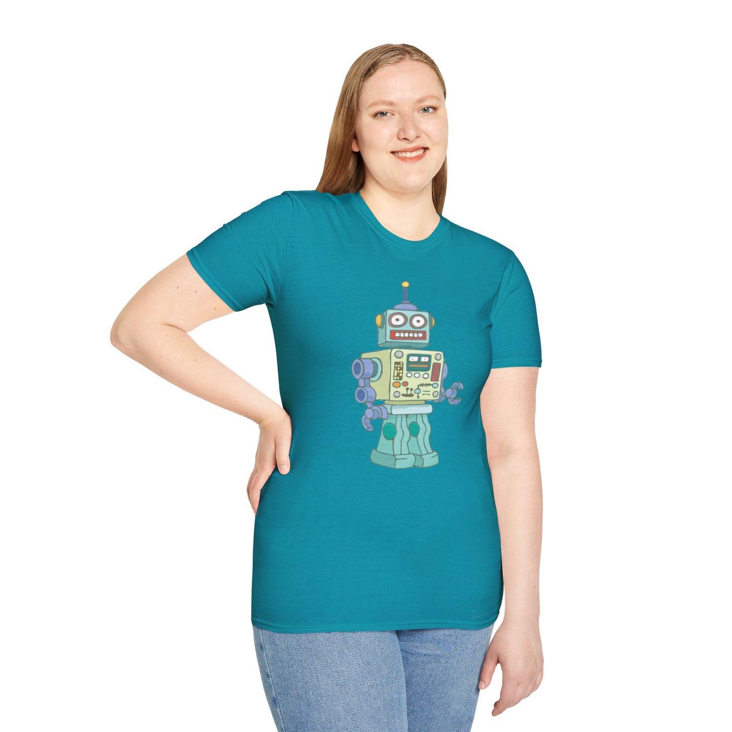 Robot Soft T-shirt Unisex Mens Womens Softstyle Tee with Fun Robots Design