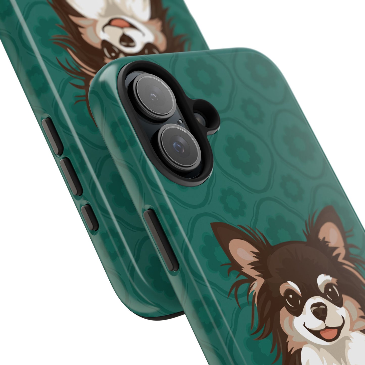 Long Haired Chihuahua Dog Phone Case, Tough Phone Cases Pet Dogs Teal Pattern