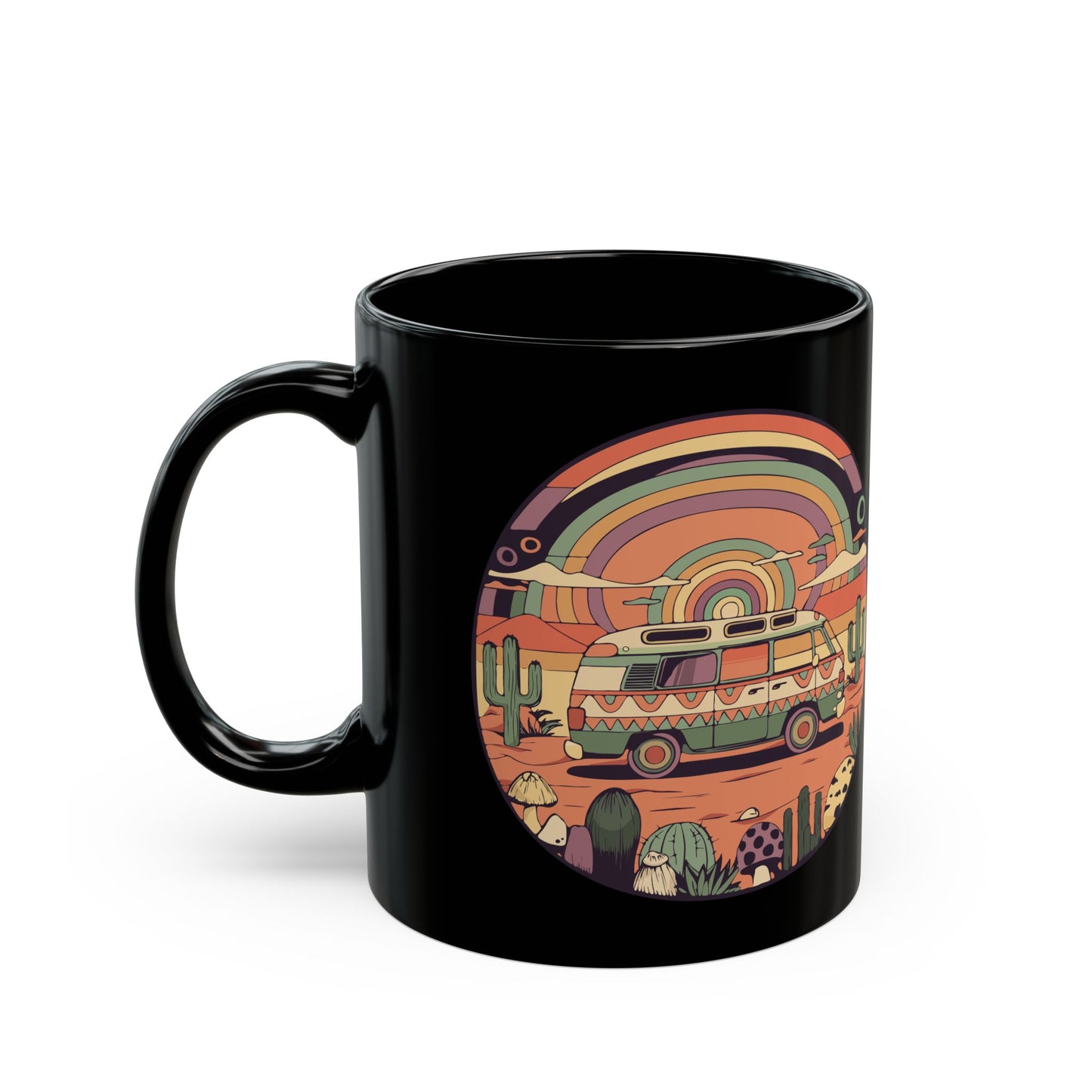 Roadtrippin' In The Desert Vanlife Nomad Vintage Camper Van Travel Black Coffee Tea Mug 11oz