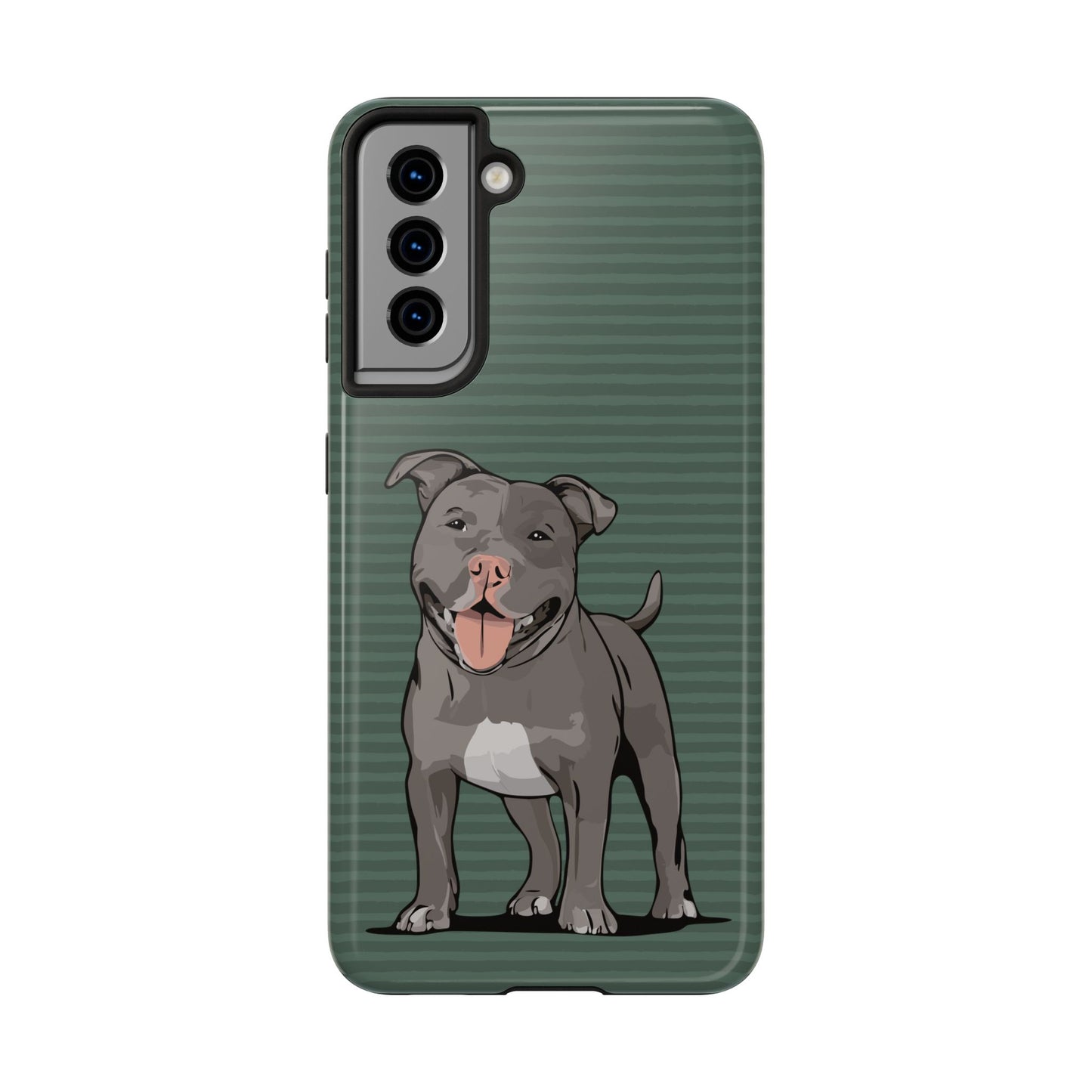 Gray Pit Bull Terrier Dog Phone Case, Tough Phone Cases Pet Pitbull Dogs Green Stripe Pattern