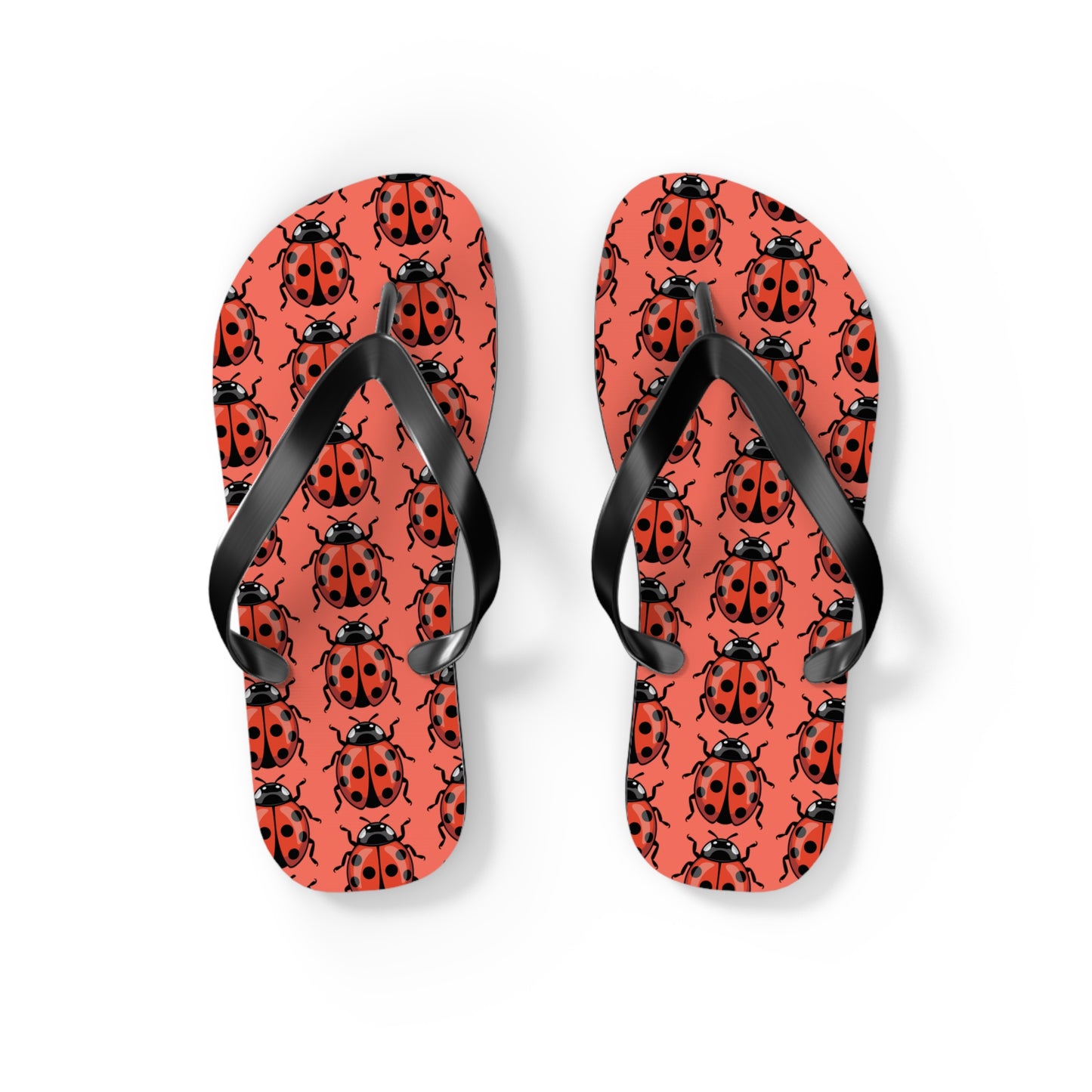Ladybug Pattern Flip Flops | Red Insect Bug Print Summer Sandals, Ladybugs Beach Pool Footwear