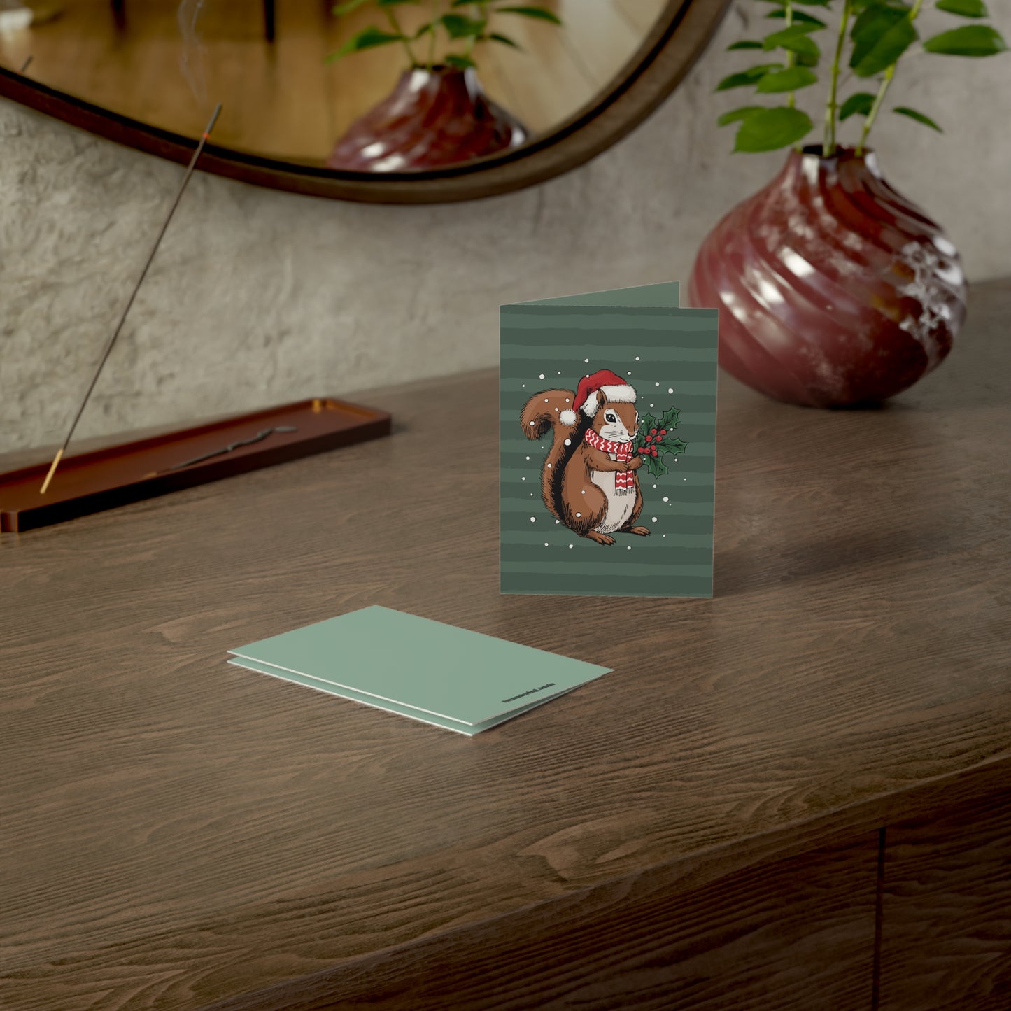 Christmas Squirrel Greeting Cards, Holiday Card 10, 30, 50 Pack + Envelopes Cute Winter Squirrels Artwork