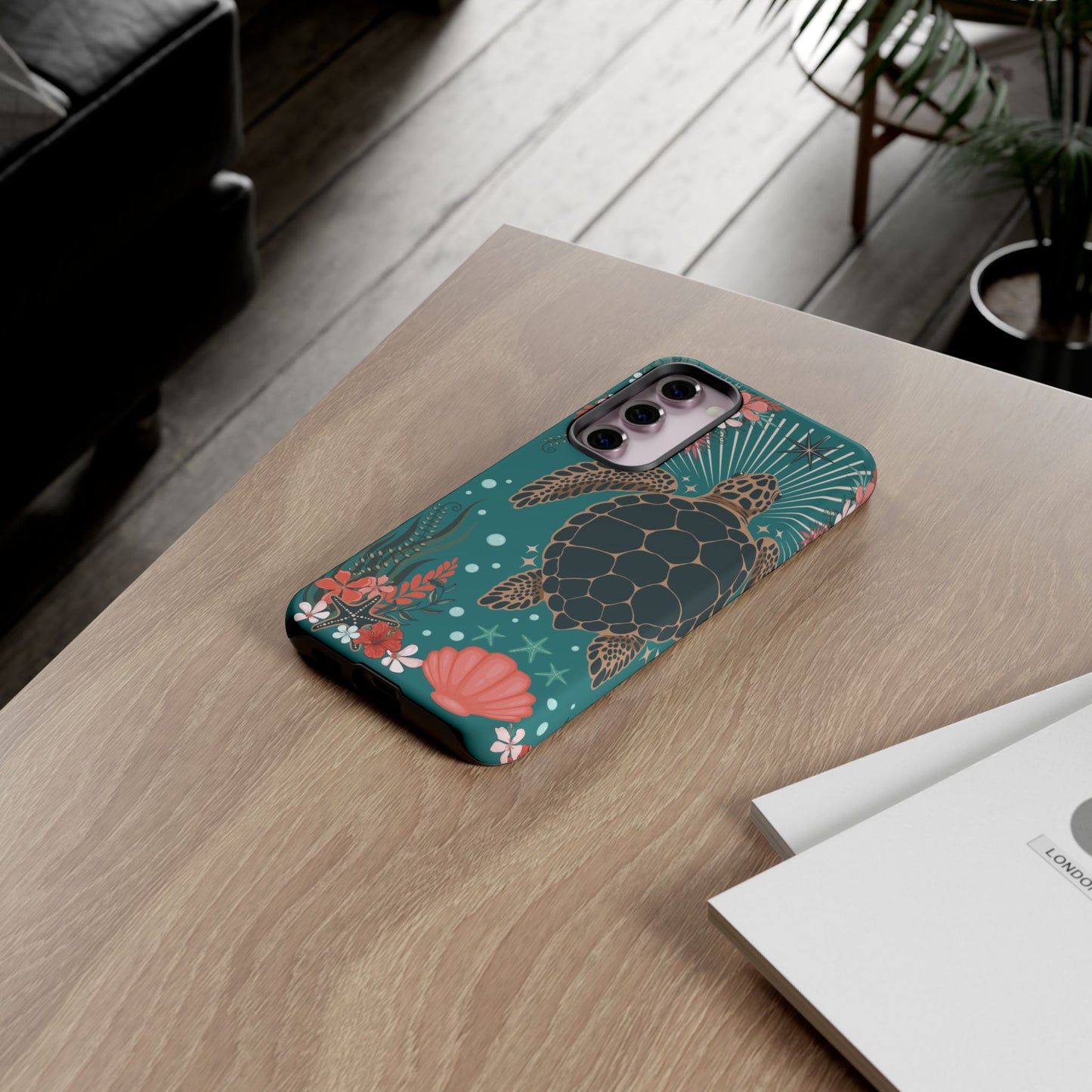 Sea Turtle Illustration Phone Case | Ocean Turtles Coral Floral Pattern Cell Phone Cases - Iphone, Google Pixel, Samsung - Matte Finish