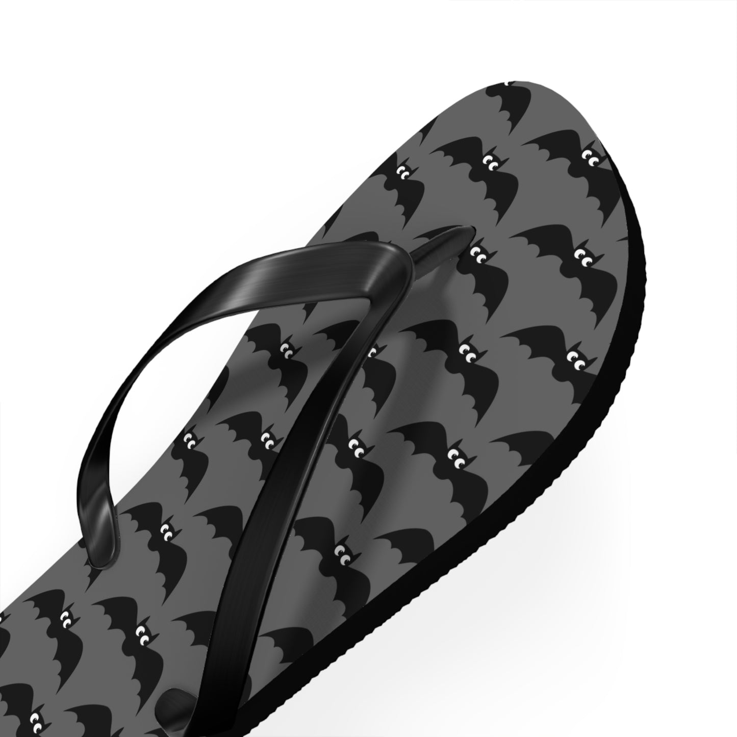 Bat Pattern Flip Flops | Black & Gray Goth Halloween Bats Print Sandals, Gothic Beach Pool Summer Footwear