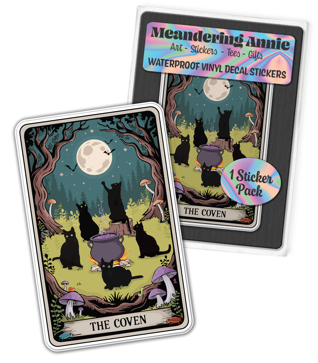 4" The Coven Witchy Black Cats Tarot Card Sticker - Halloween Vinyl Decal Stickers Goth Cat Tarot Cards Design Waterproof Decals