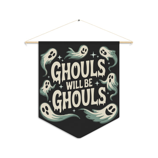 Ghouls Will Be Ghouls Halloween Wall Banner, Ghostly Pennant Holiday Home Decor, Gothic Spooky Fall Decorations, Ghost Wall Pennant Banner