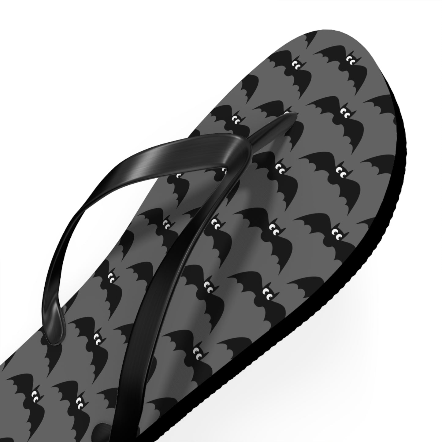 Bat Pattern Flip Flops | Black & Gray Goth Halloween Bats Print Sandals, Gothic Beach Pool Summer Footwear
