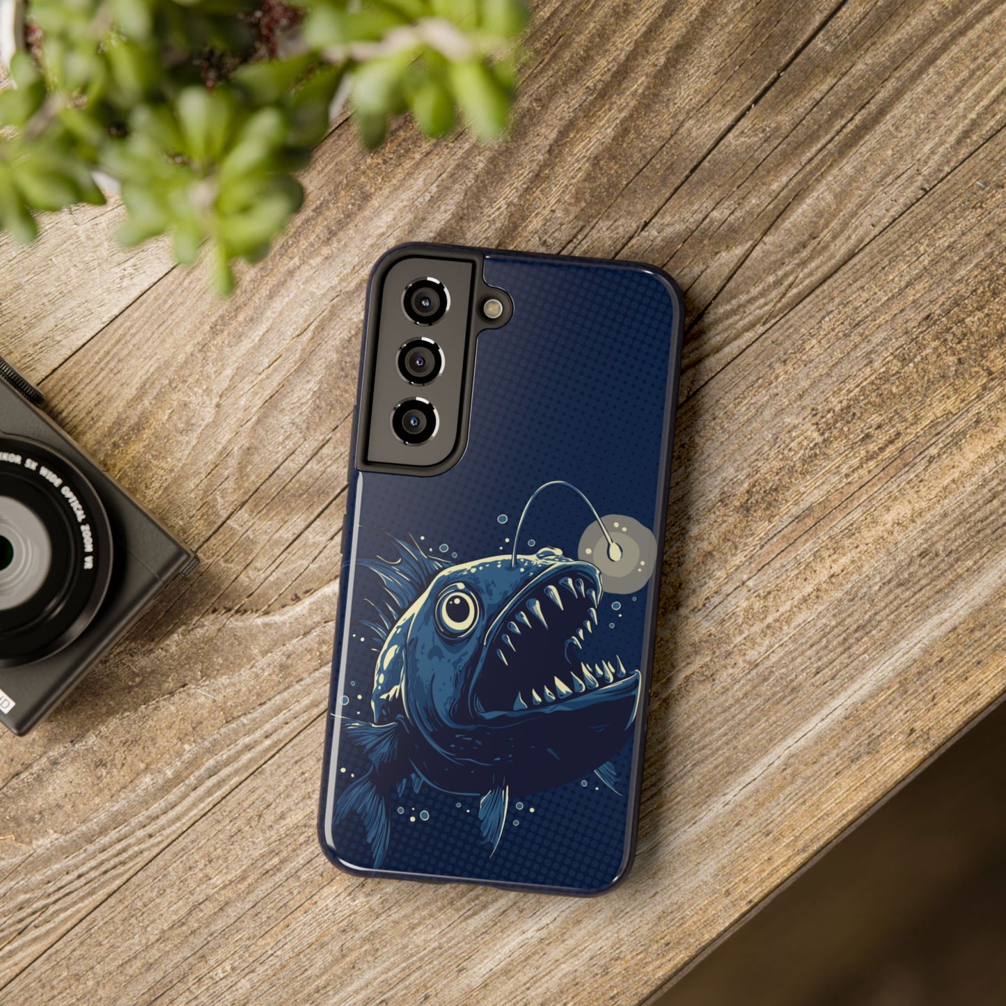 Deep Sea Anglerfish Cell Phone Case, Angler Fish Nautical Dark Ocean Marine Life Tough Phone Cases