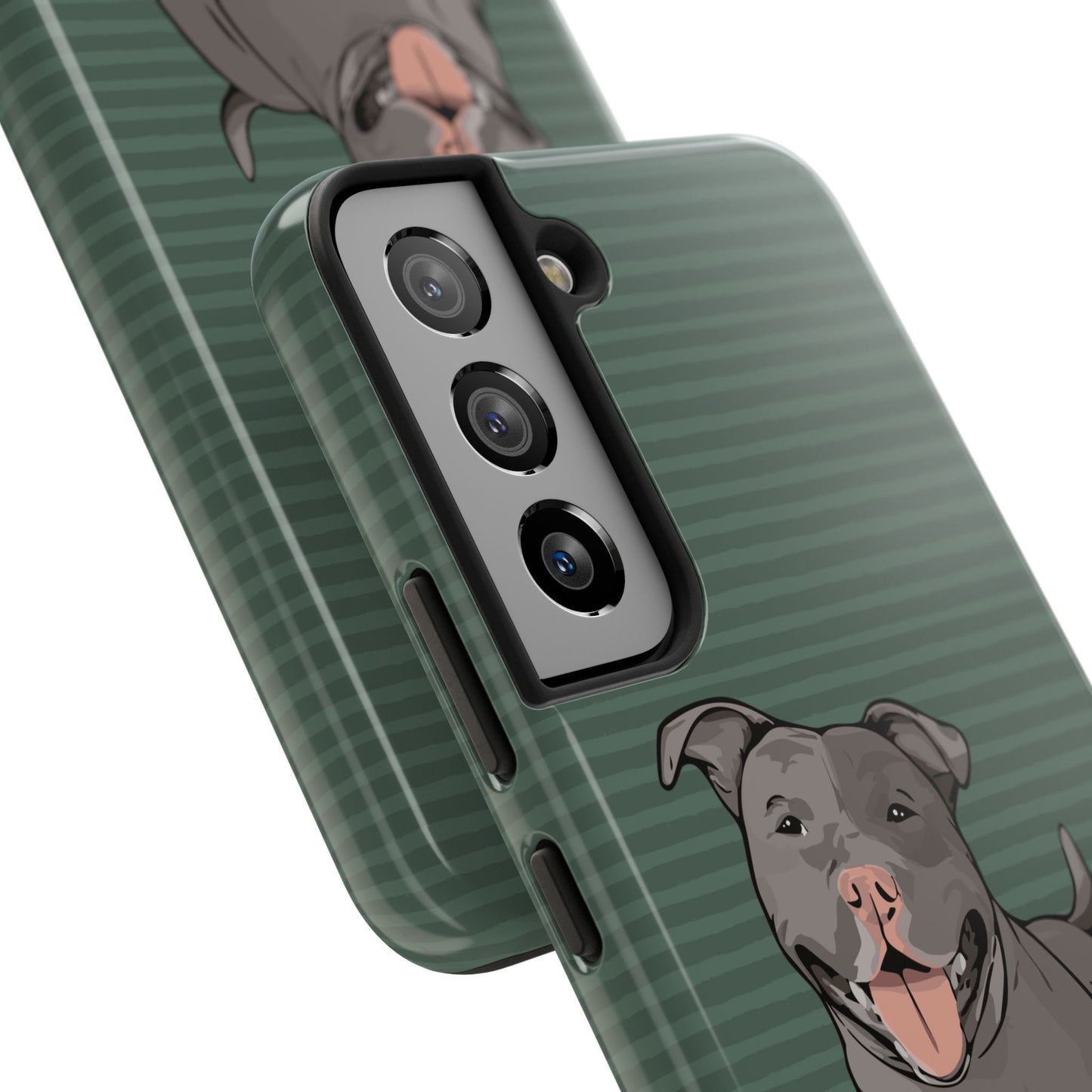 Gray Pit Bull Terrier Dog Phone Case, Tough Phone Cases Pet Pitbull Dogs Green Stripe Pattern
