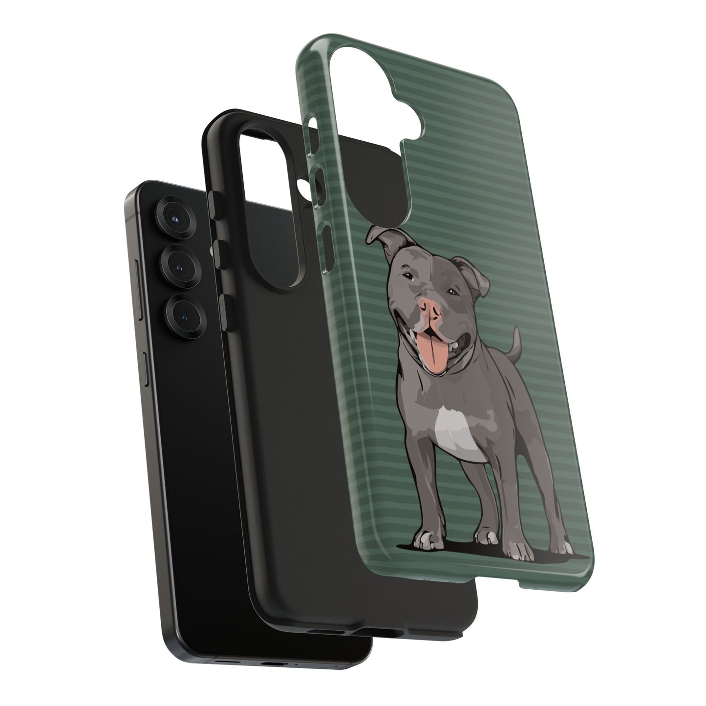Gray Pit Bull Terrier Dog Phone Case, Tough Phone Cases Pet Pitbull Dogs Green Stripe Pattern