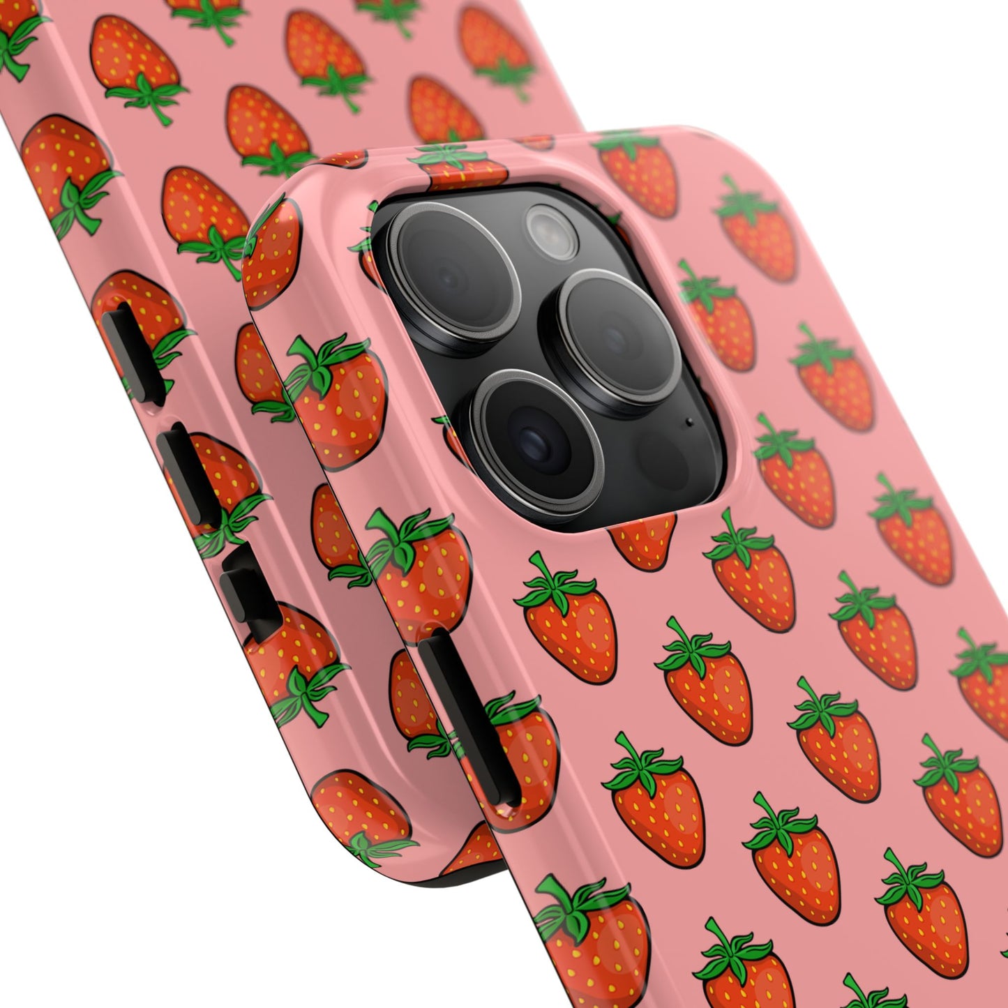 Strawberry Pattern Tough Phone Case, Cute Pink Berry Fruit Strawberries Design Cell Phone Cases