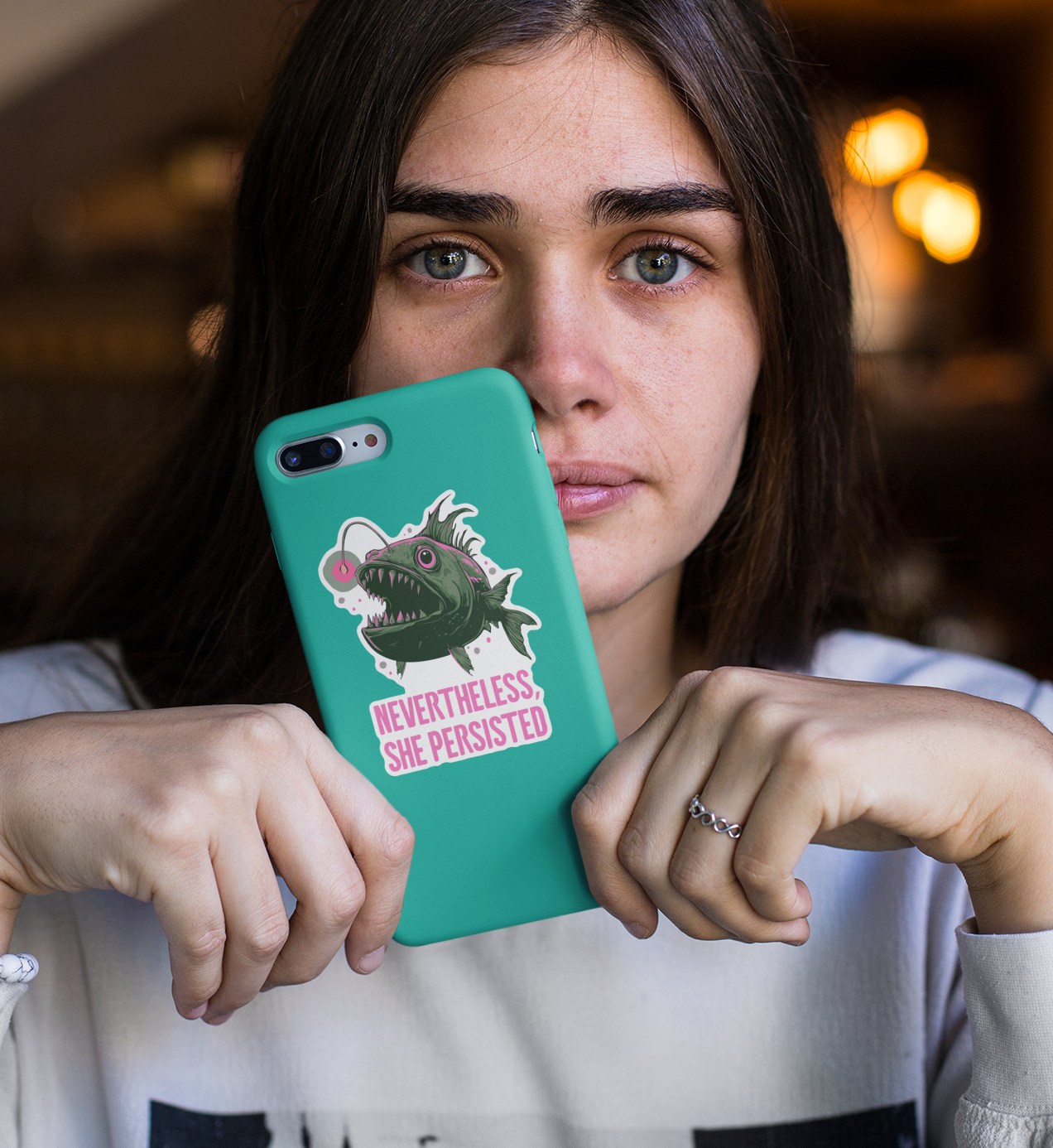 3.5" Anglerfish Nevertheless, She Persisted Sticker - Deep Sea Angler Fish Decal Stickers