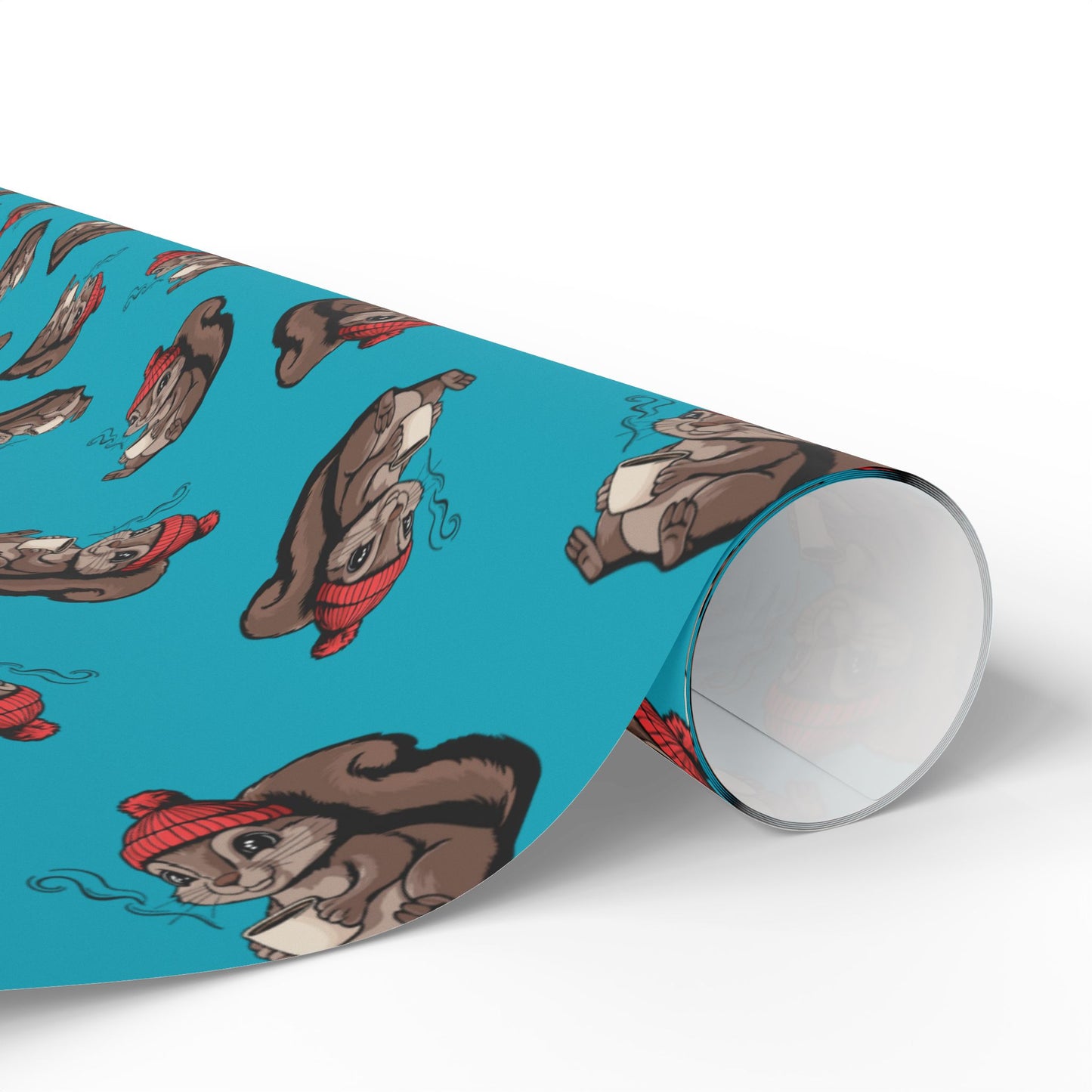 Cozy Squirrel Wrapping Paper, Fall Autumn Squirrels Print, Teal Turquoise Gift Wrap, Cute Animal Coffee Mug Pattern