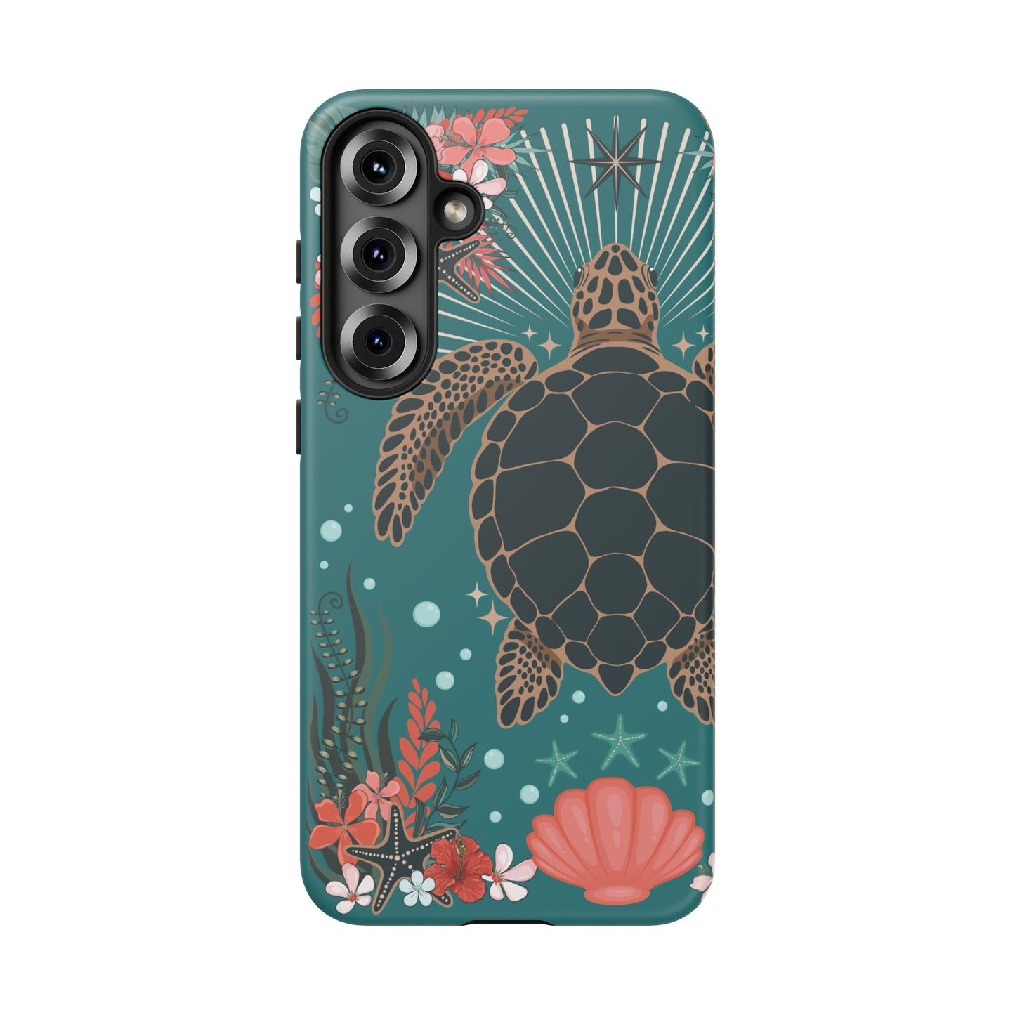 Sea Turtle Illustration Phone Case | Ocean Turtles Coral Floral Pattern Cell Phone Cases - Iphone, Google Pixel, Samsung - Matte Finish