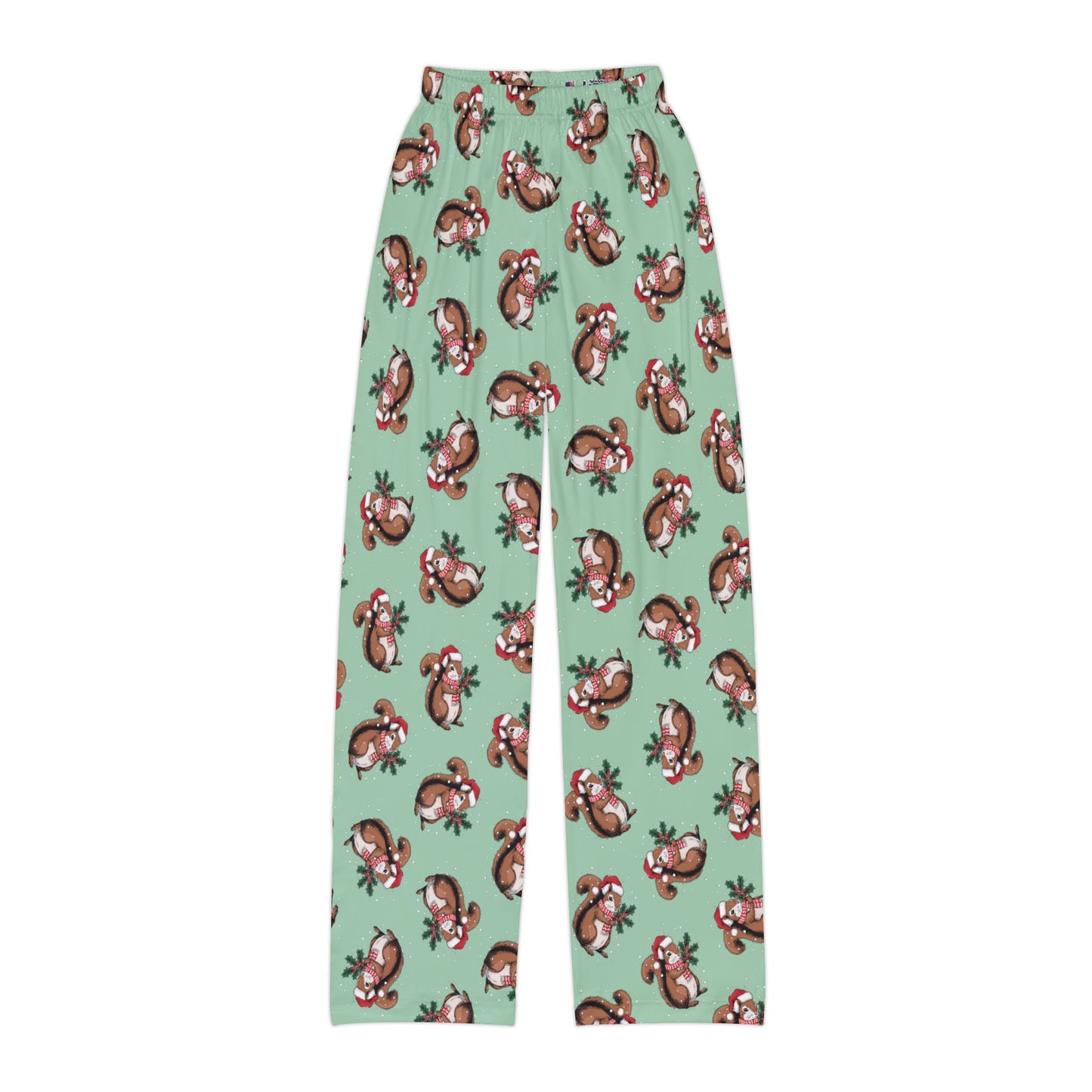 Christmas Squirrel Kid's Pajama Pants, Festive Holiday Xmas Santa Squirrels Children's Pajamas, Boys Girls Pajama Bottoms