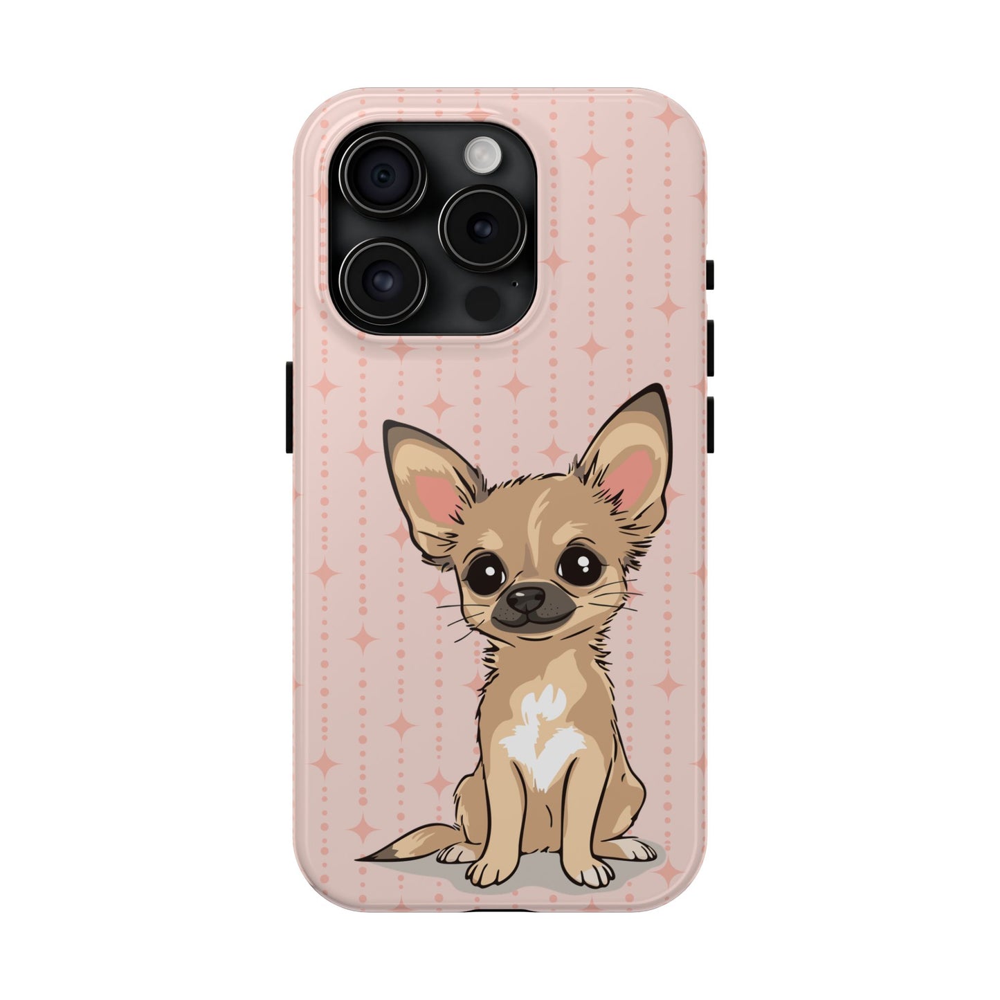 Tan Chihuahua Puppy Dog Phone Case, Tough Phone Cases Pet Dogs Retro Pink Pattern