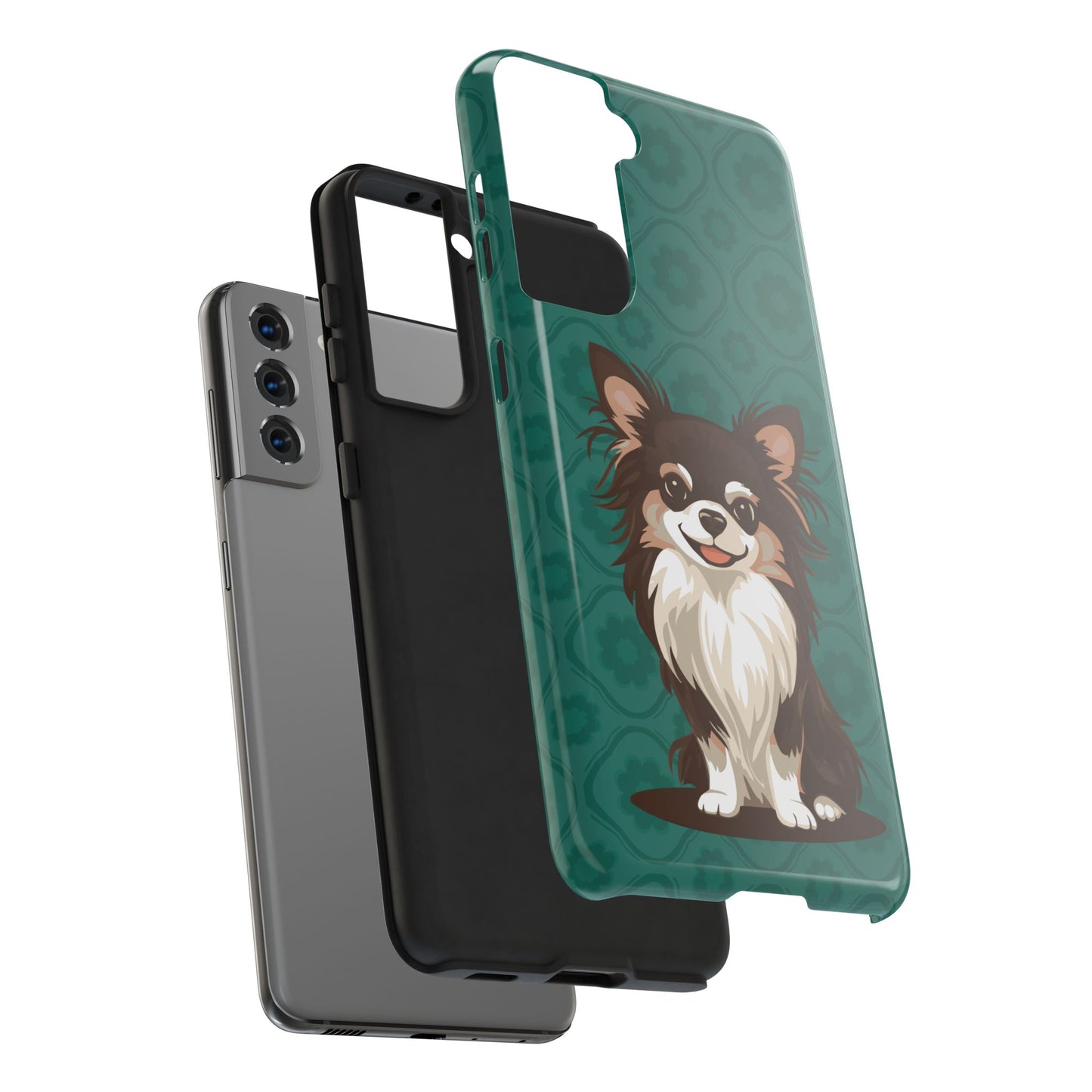 Long Haired Chihuahua Dog Phone Case, Tough Phone Cases Pet Dogs Teal Pattern